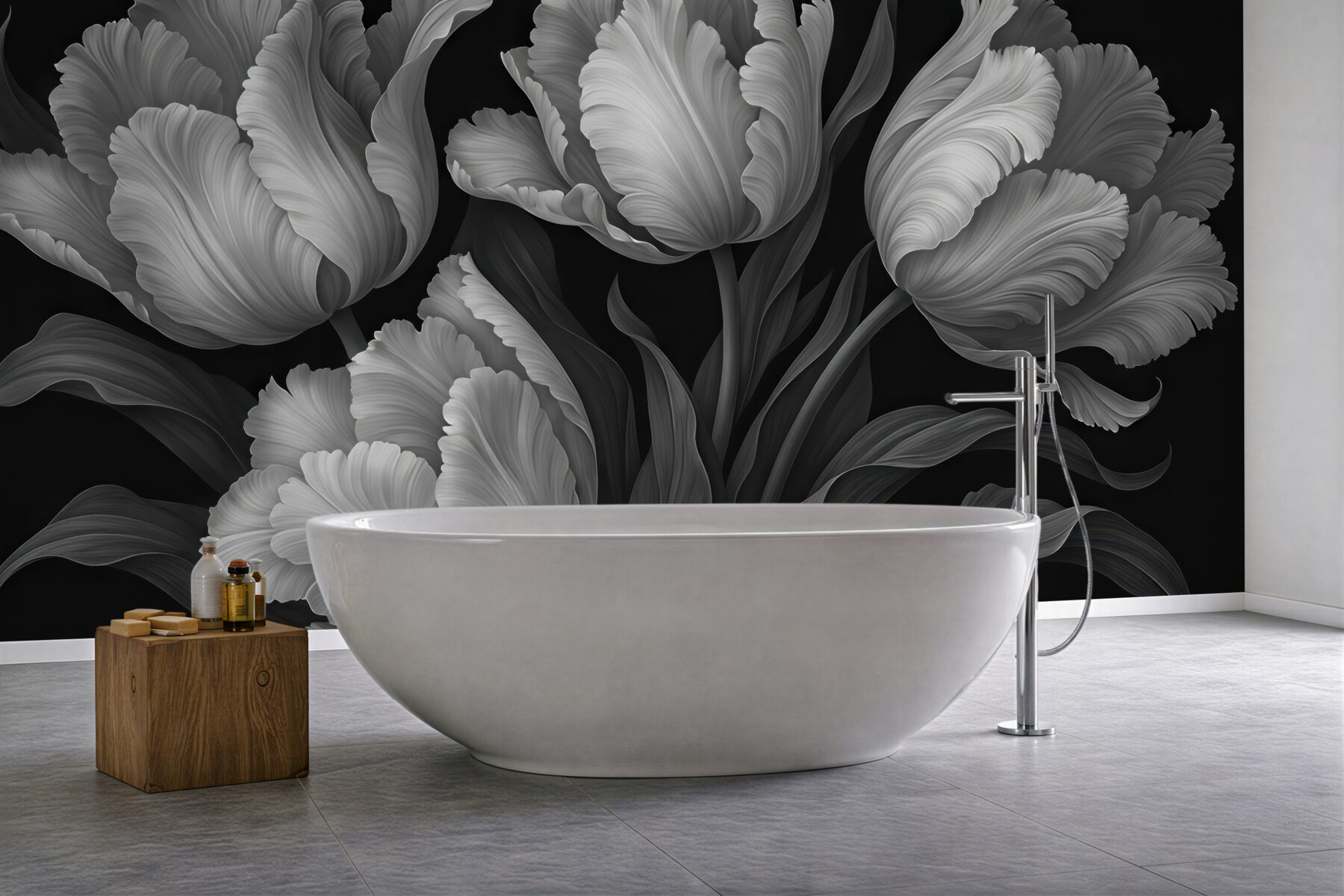 Fototapeta srebrzyste tulipany w eleganckim mroku
