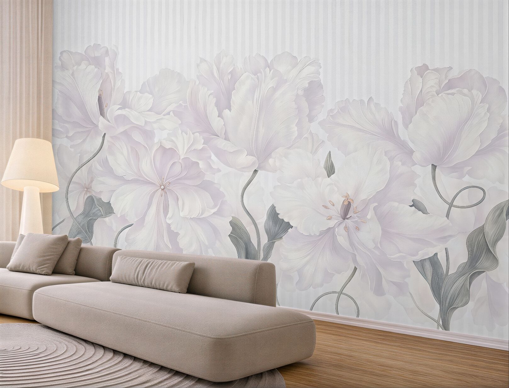 Fototapeta kremowe peonie w subtelnych pasach