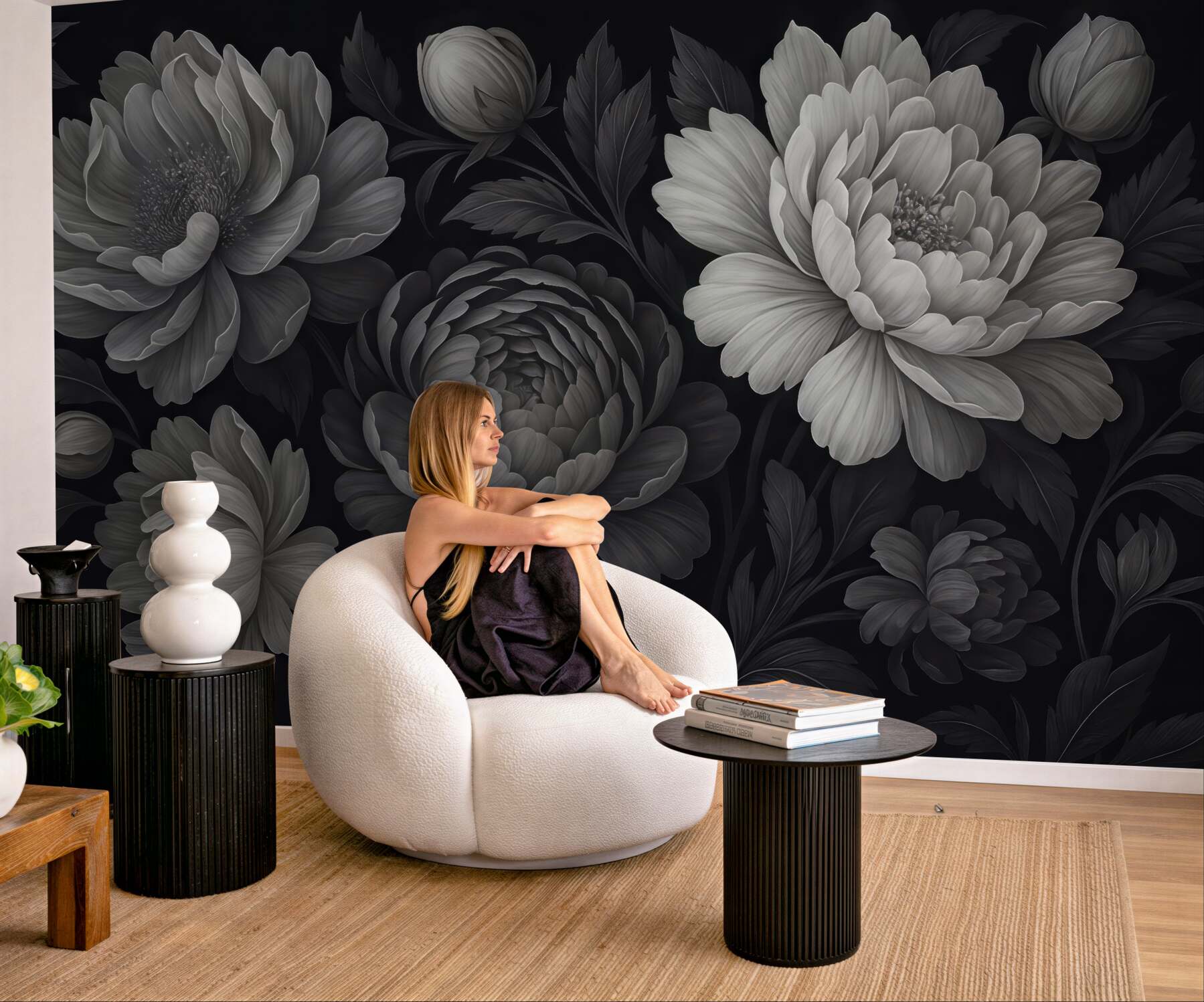 Fototapeta ciemne piwonie w eleganckim cieniu