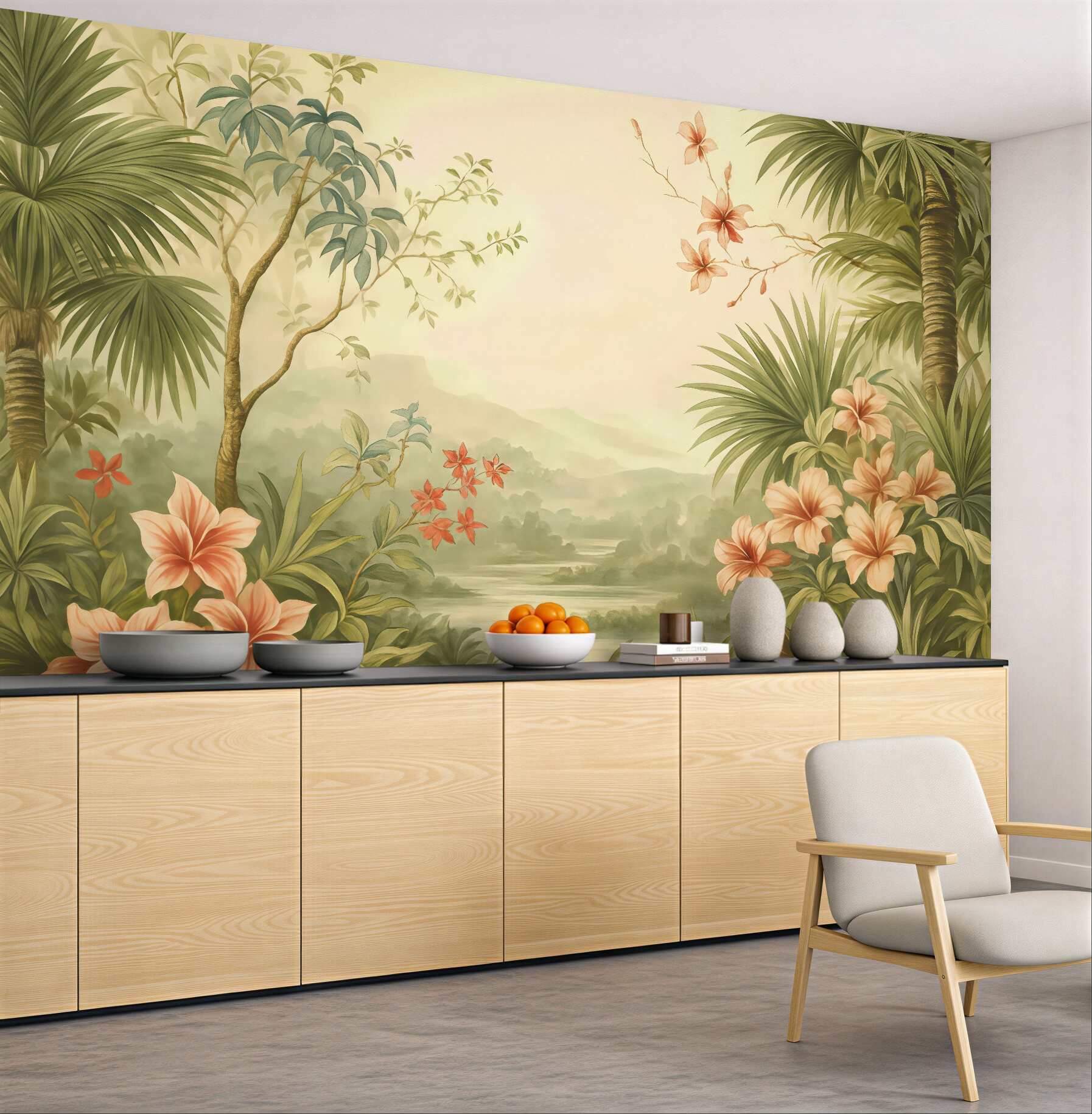 Fototapeta tropikalna oaza w pastelowych kwiatach