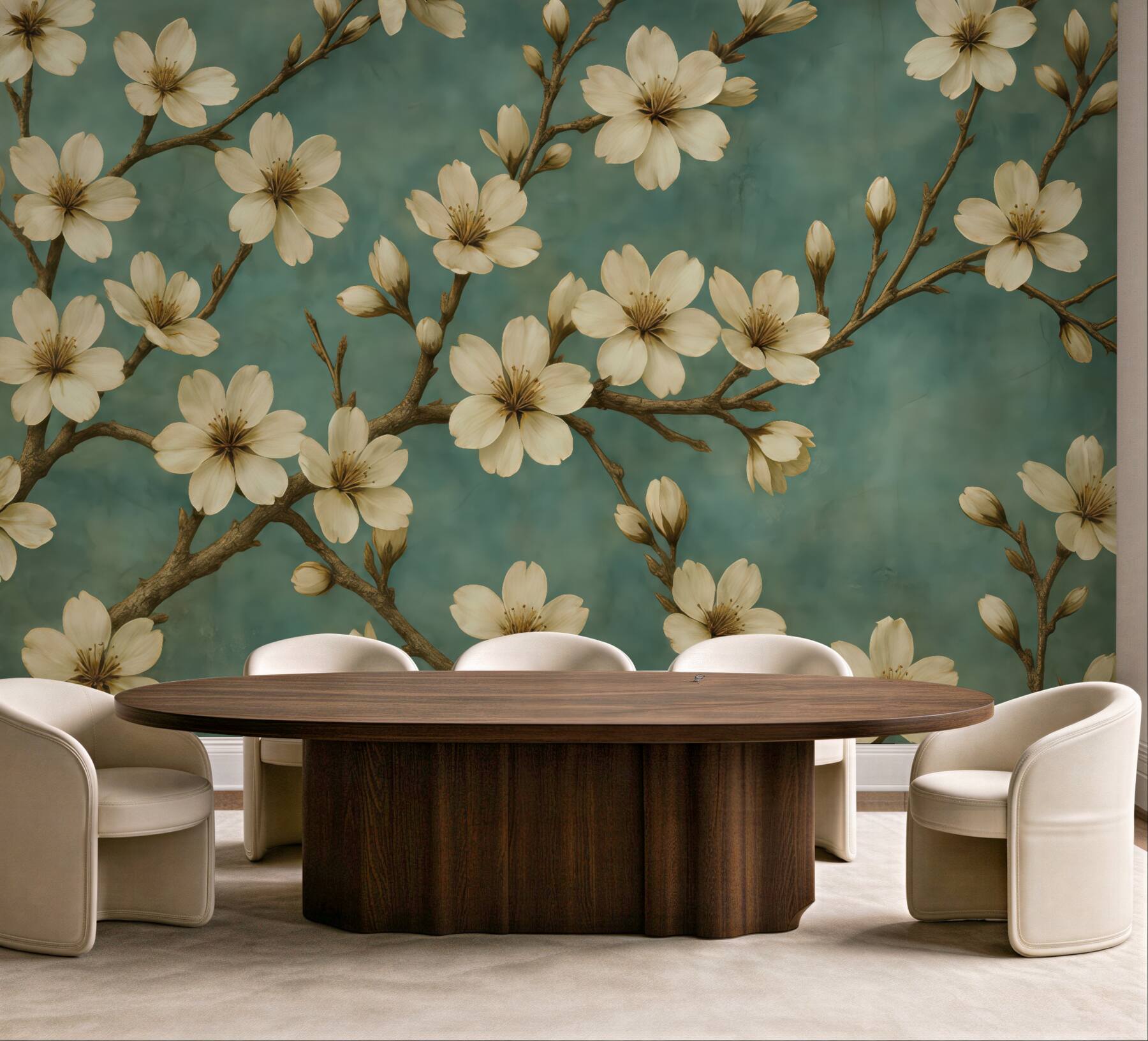 Fototapeta kremowe magnolie na turkusowym tle