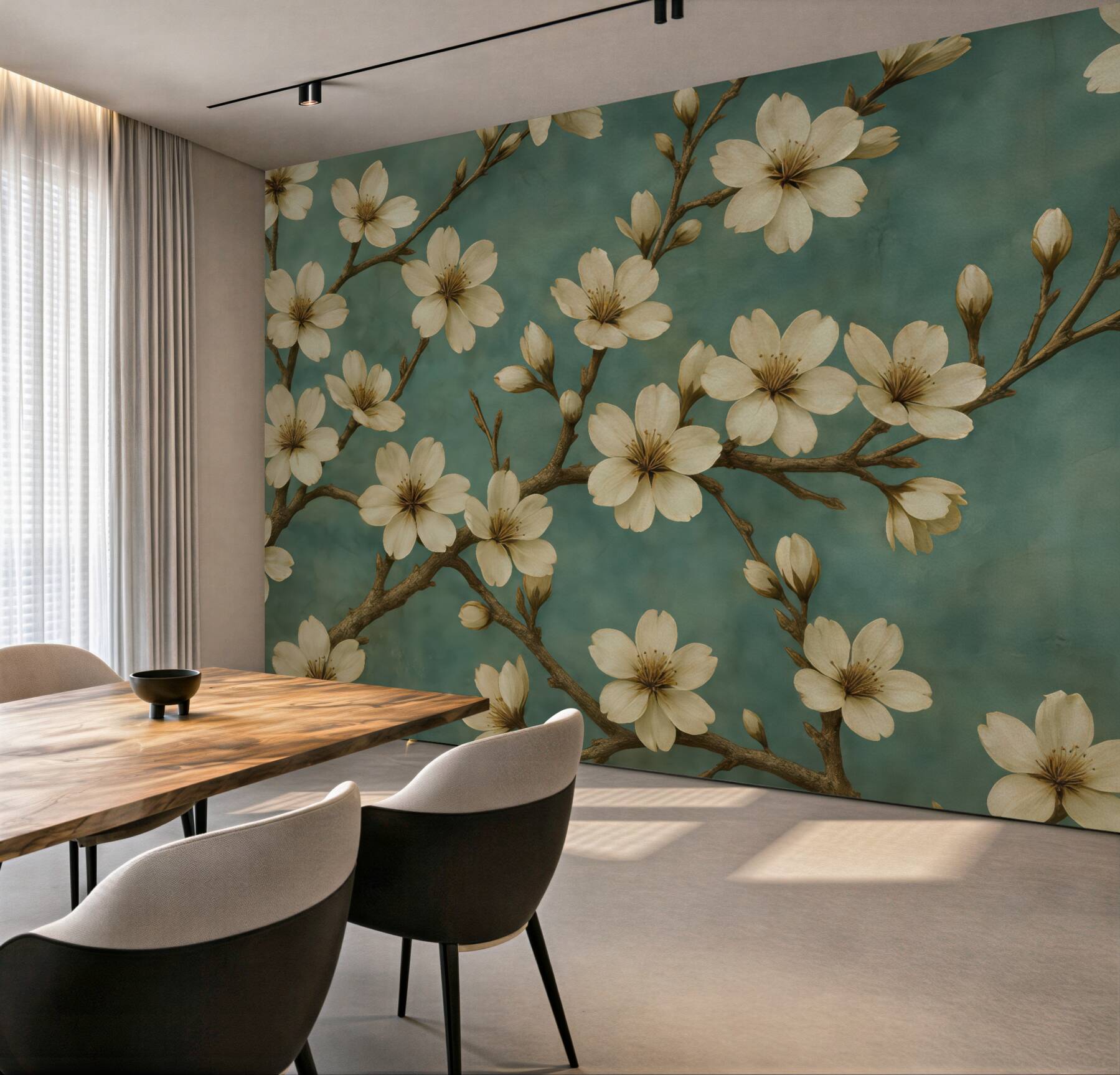 Fototapeta kremowe magnolie na turkusowym tle