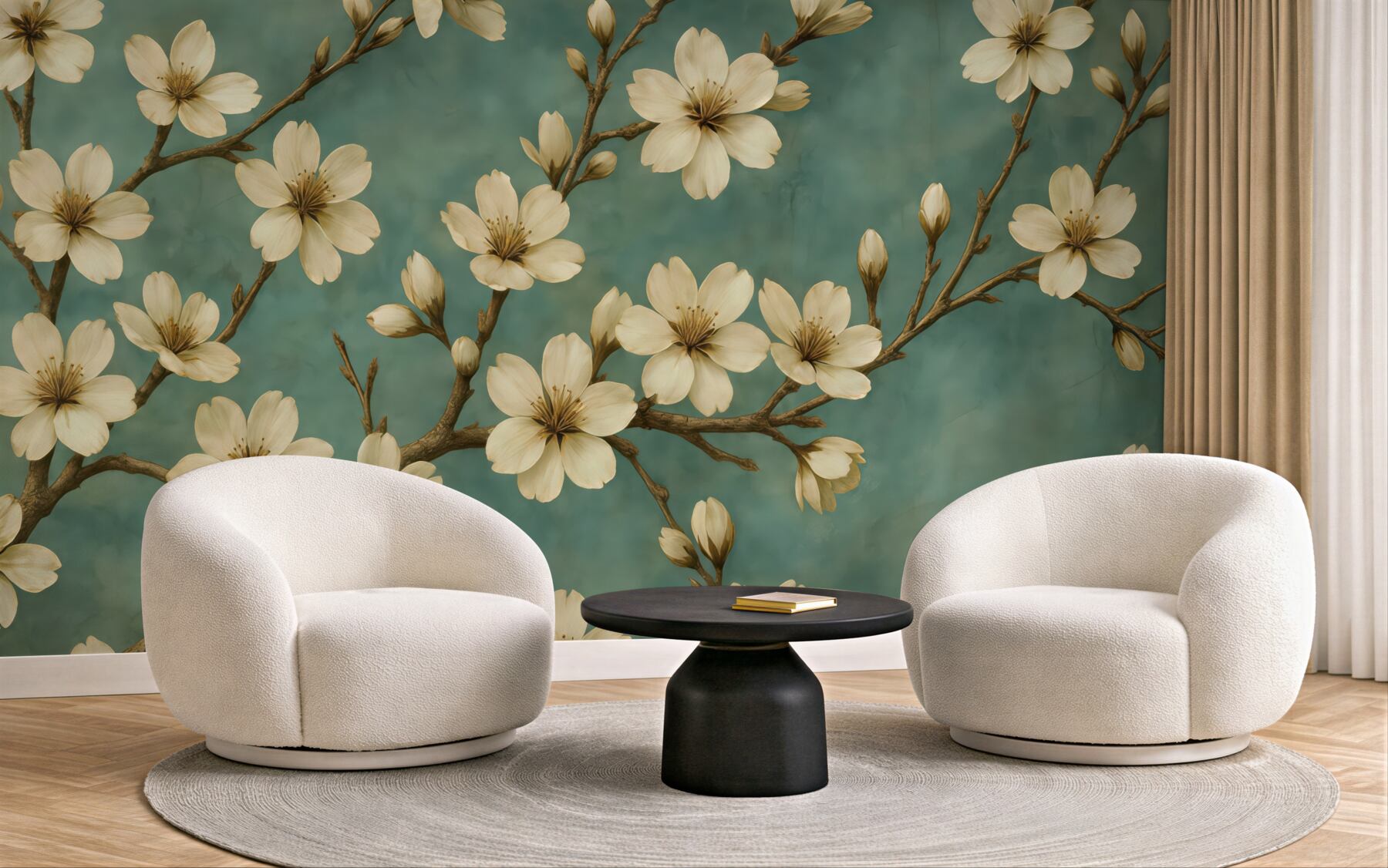 Fototapeta kremowe magnolie na turkusowym tle