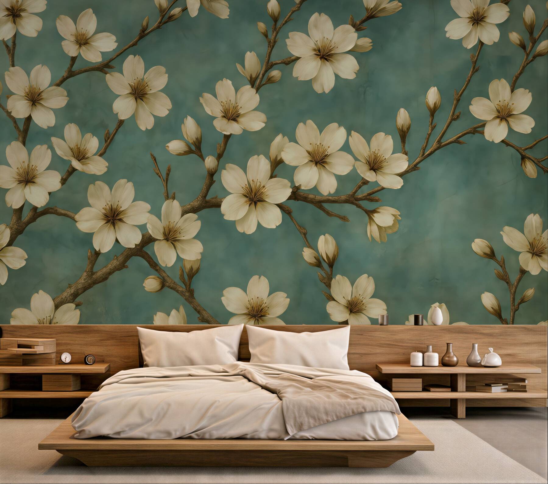 Fototapeta kremowe magnolie na turkusowym tle