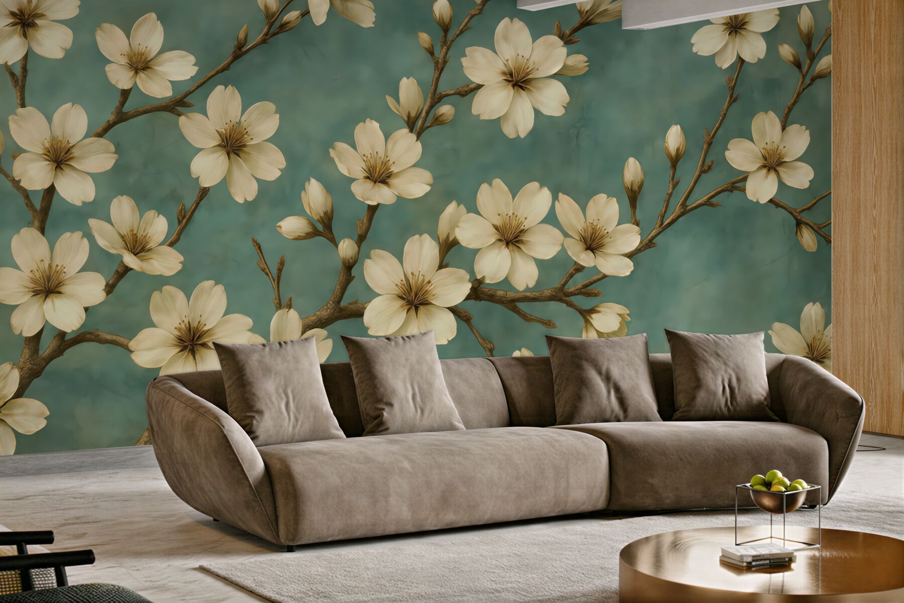 Fototapeta kremowe magnolie na turkusowym tle