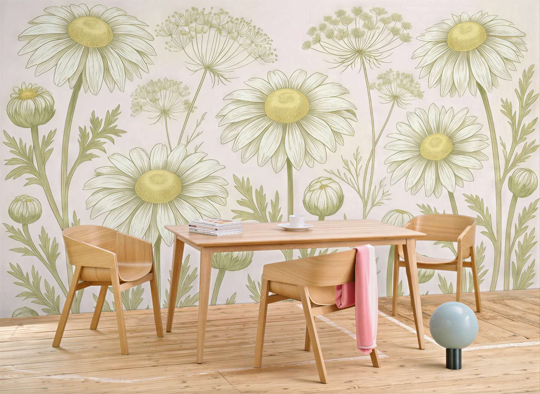 Fototapeta pastelowe margaretki w botanicznym stylu