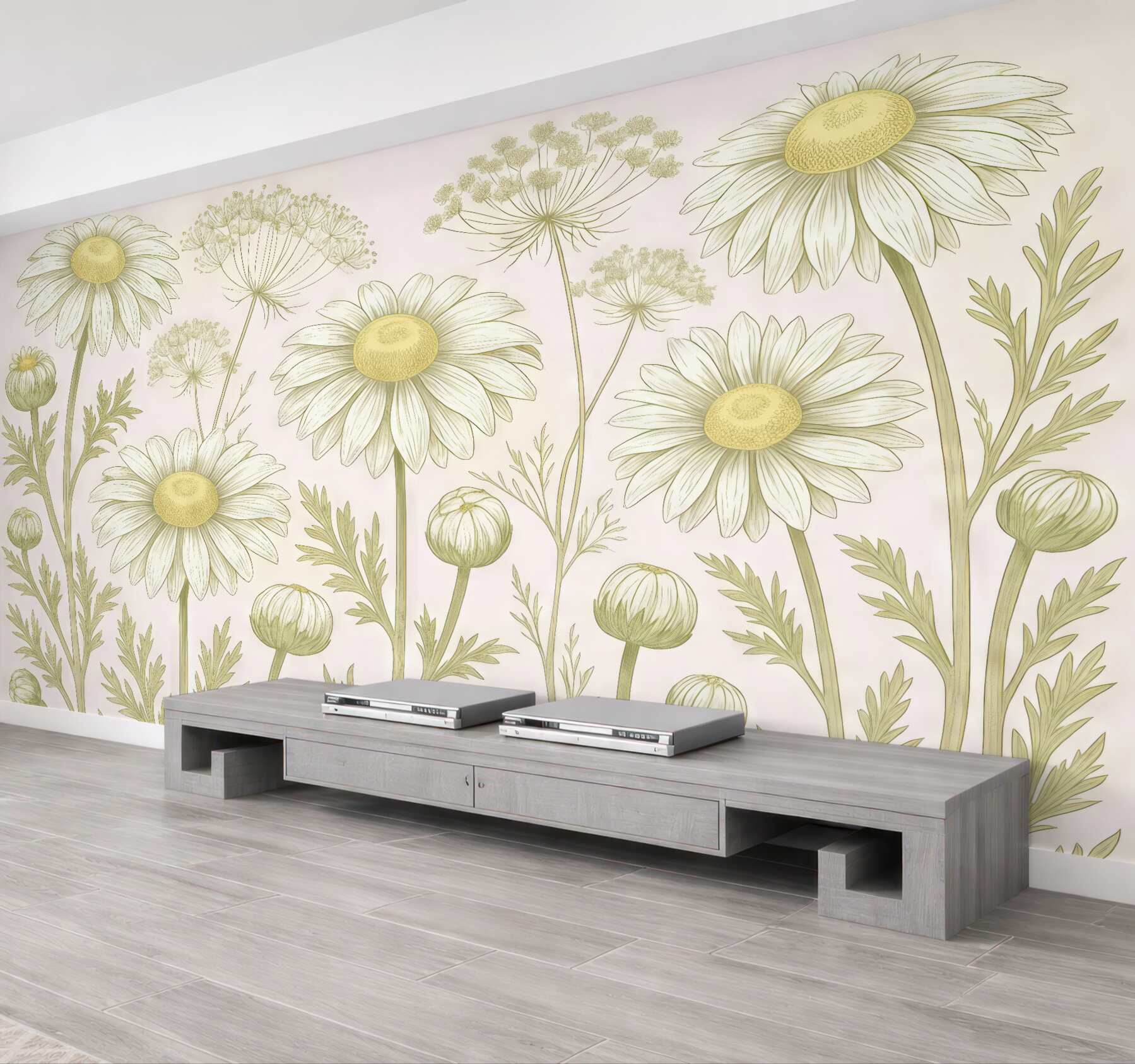 Fototapeta pastelowe margaretki w botanicznym stylu