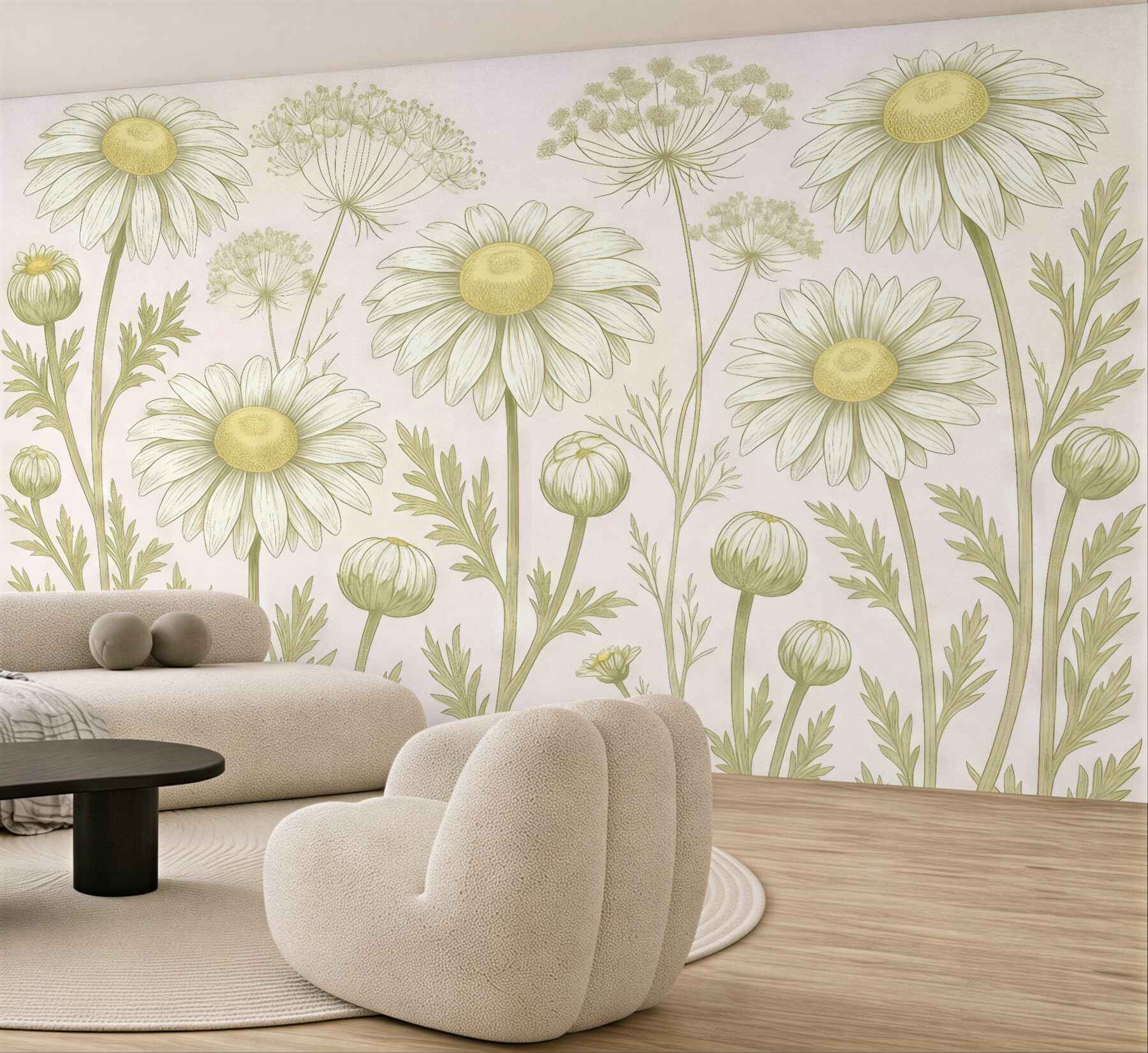 Fototapeta pastelowe margaretki w botanicznym stylu