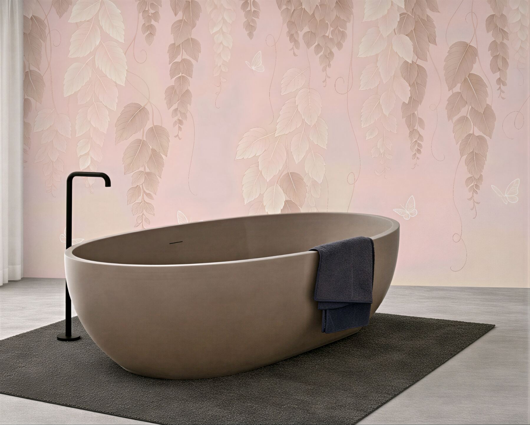 Fototapeta pudrowe liście z motylami