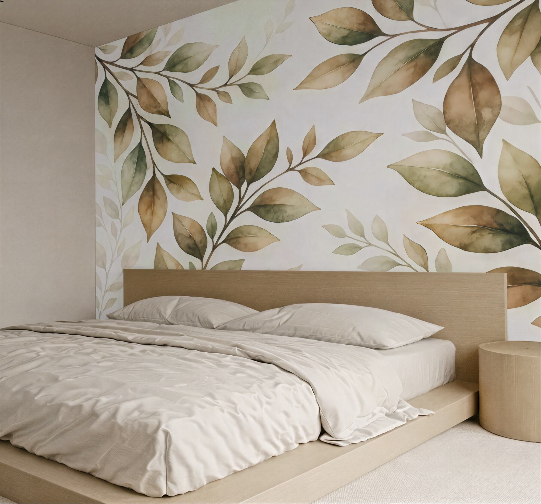 Fototapeta akwarelowe liście w beżowej harmonii