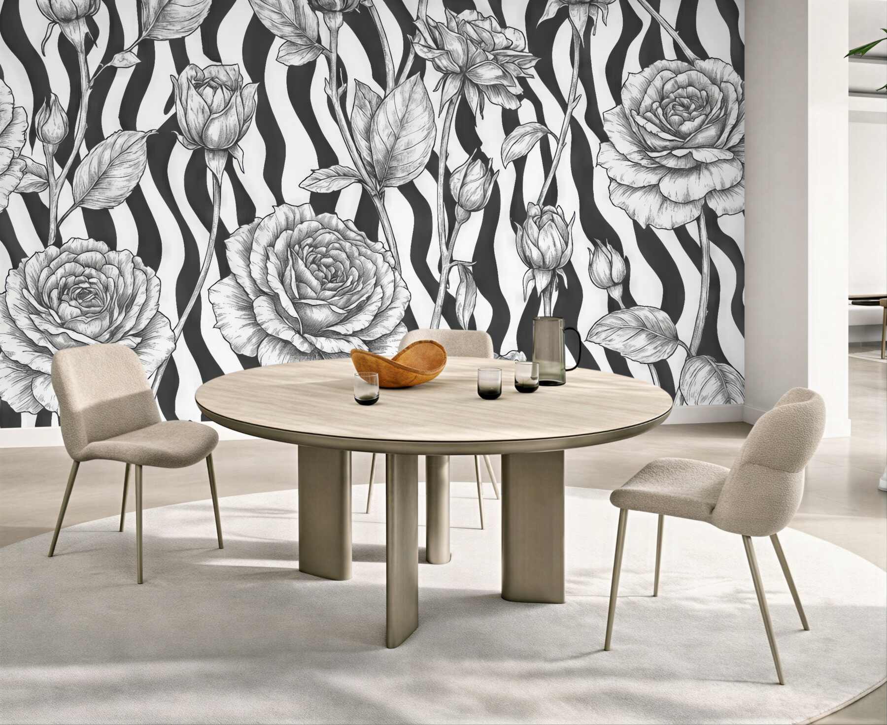 Fototapeta róże na zebraficznym tle