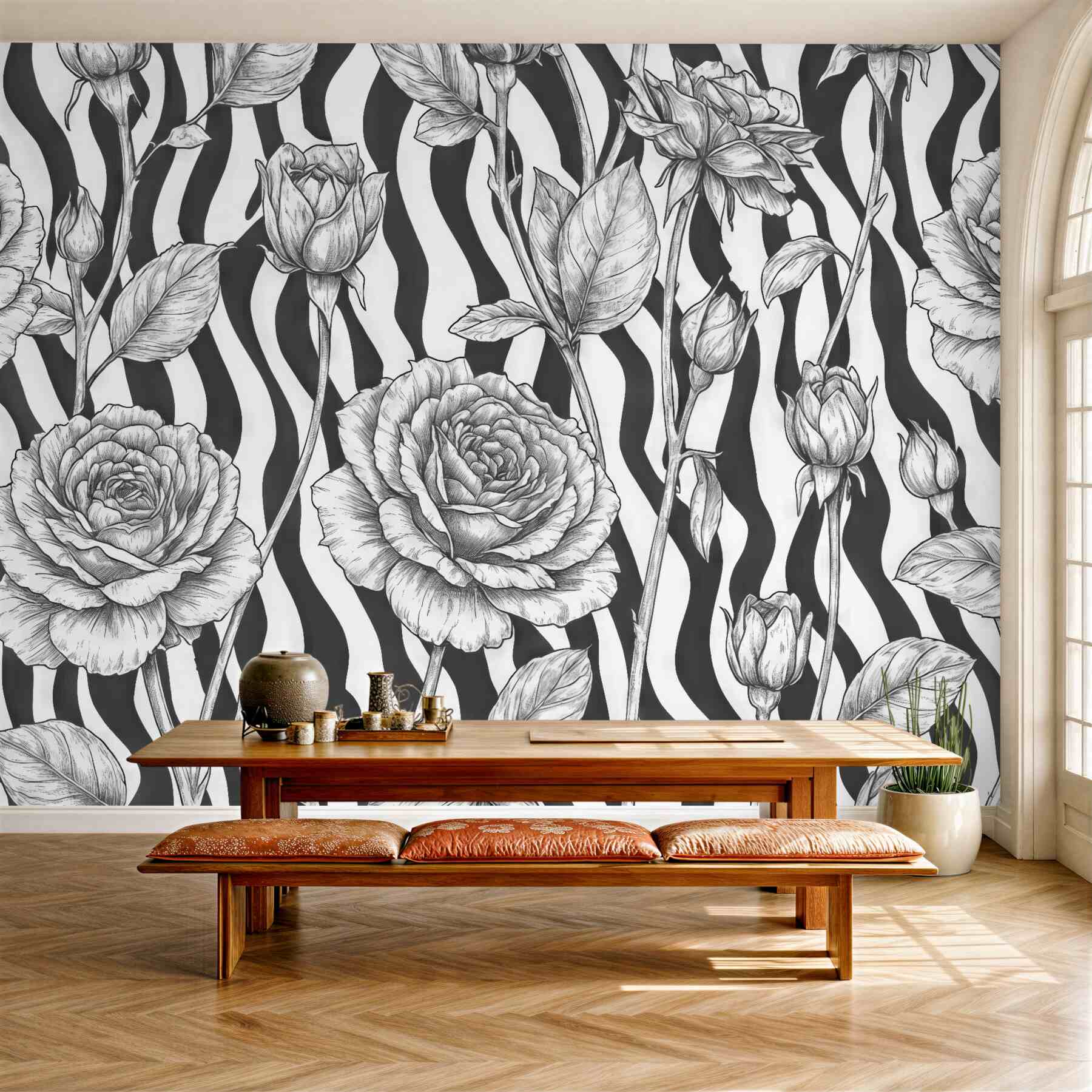 Fototapeta róże na zebraficznym tle