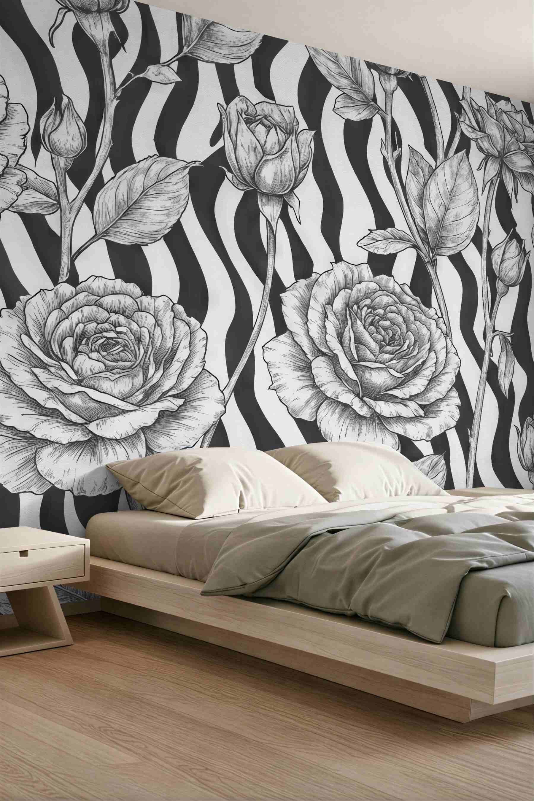 Fototapeta róże na zebraficznym tle