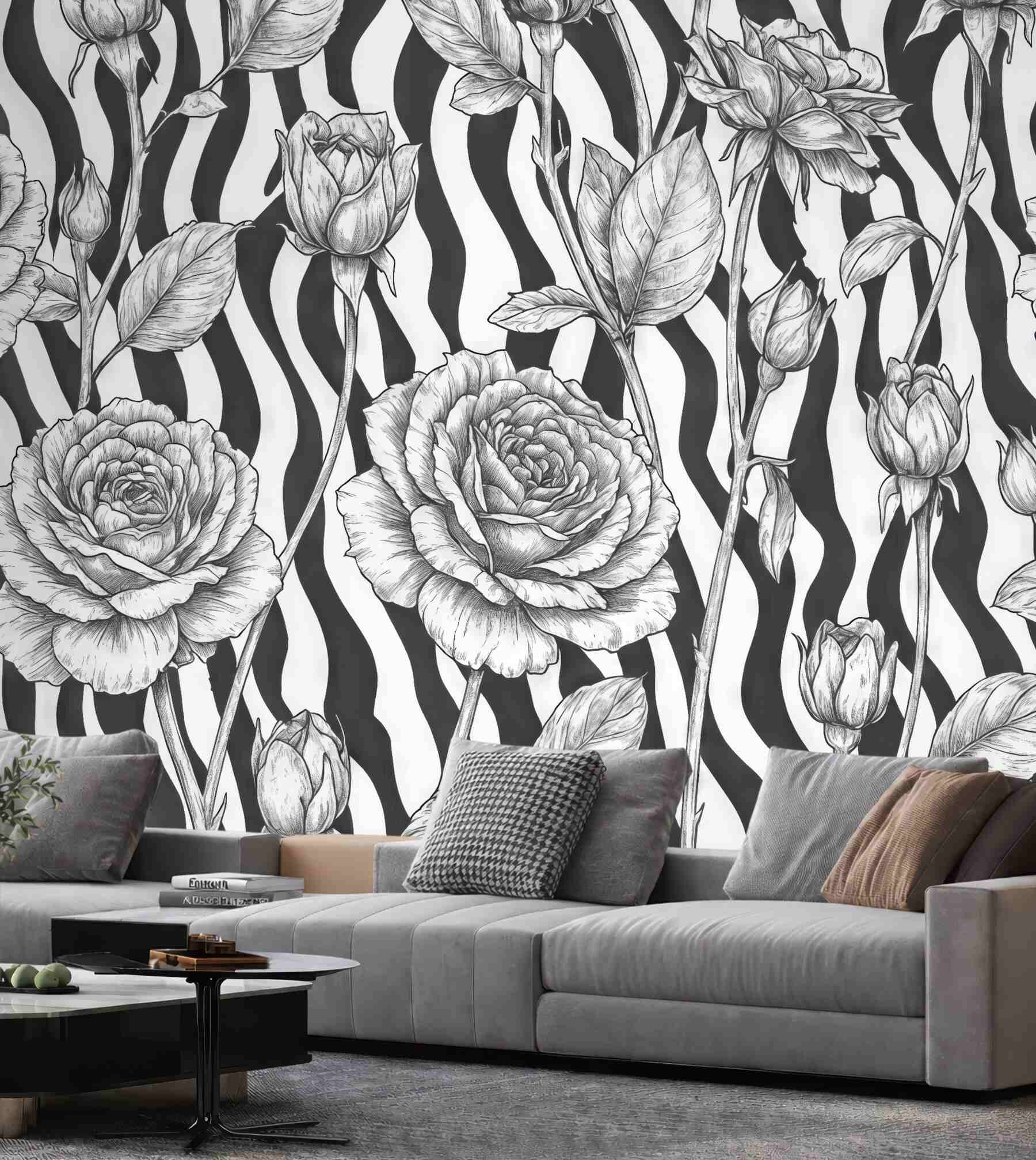 Fototapeta róże na zebraficznym tle