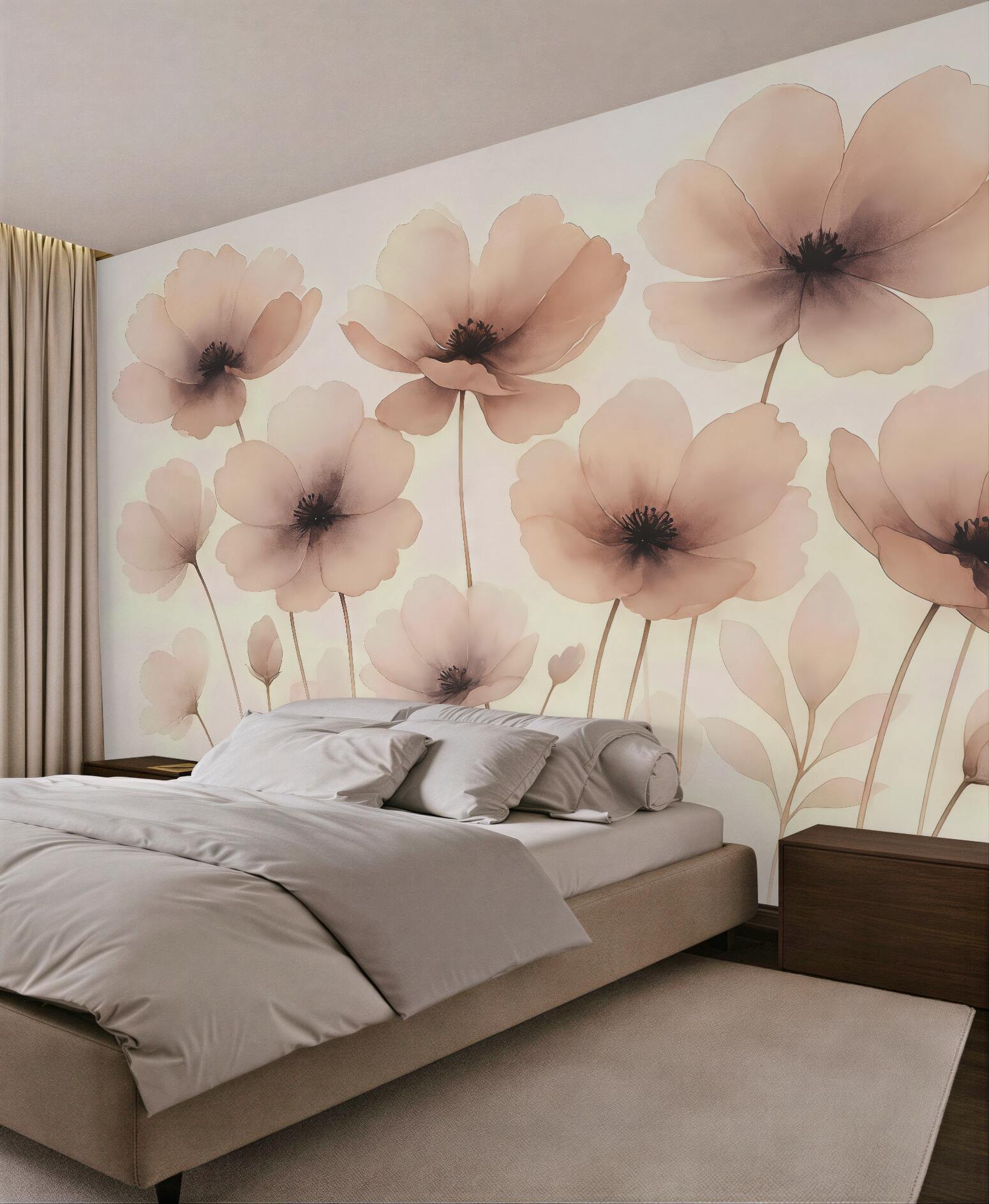 Fototapeta pudrowe kwiaty w delikatnej poświacie