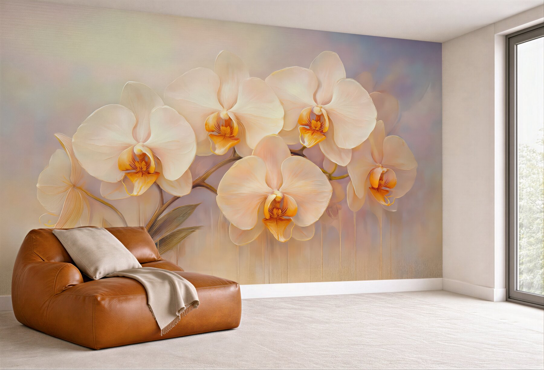 Fototapeta kremowe orchidee w złocistej elegancji