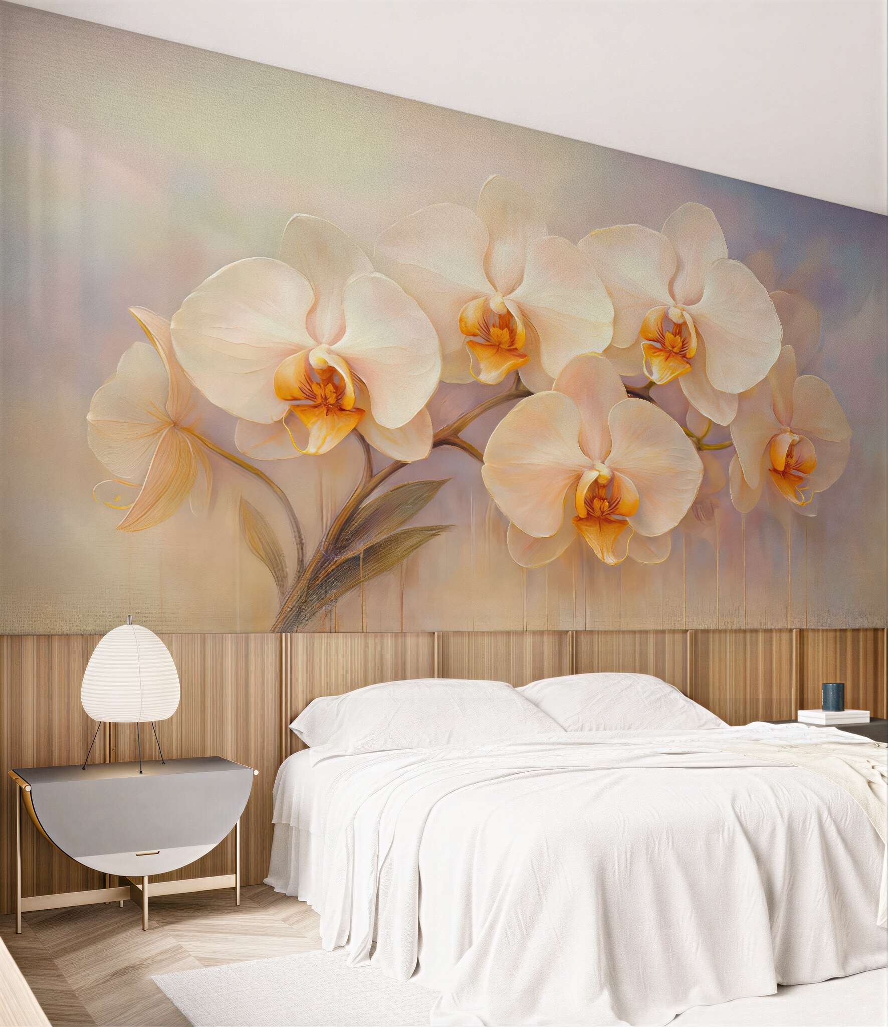Fototapeta kremowe orchidee w złocistej elegancji