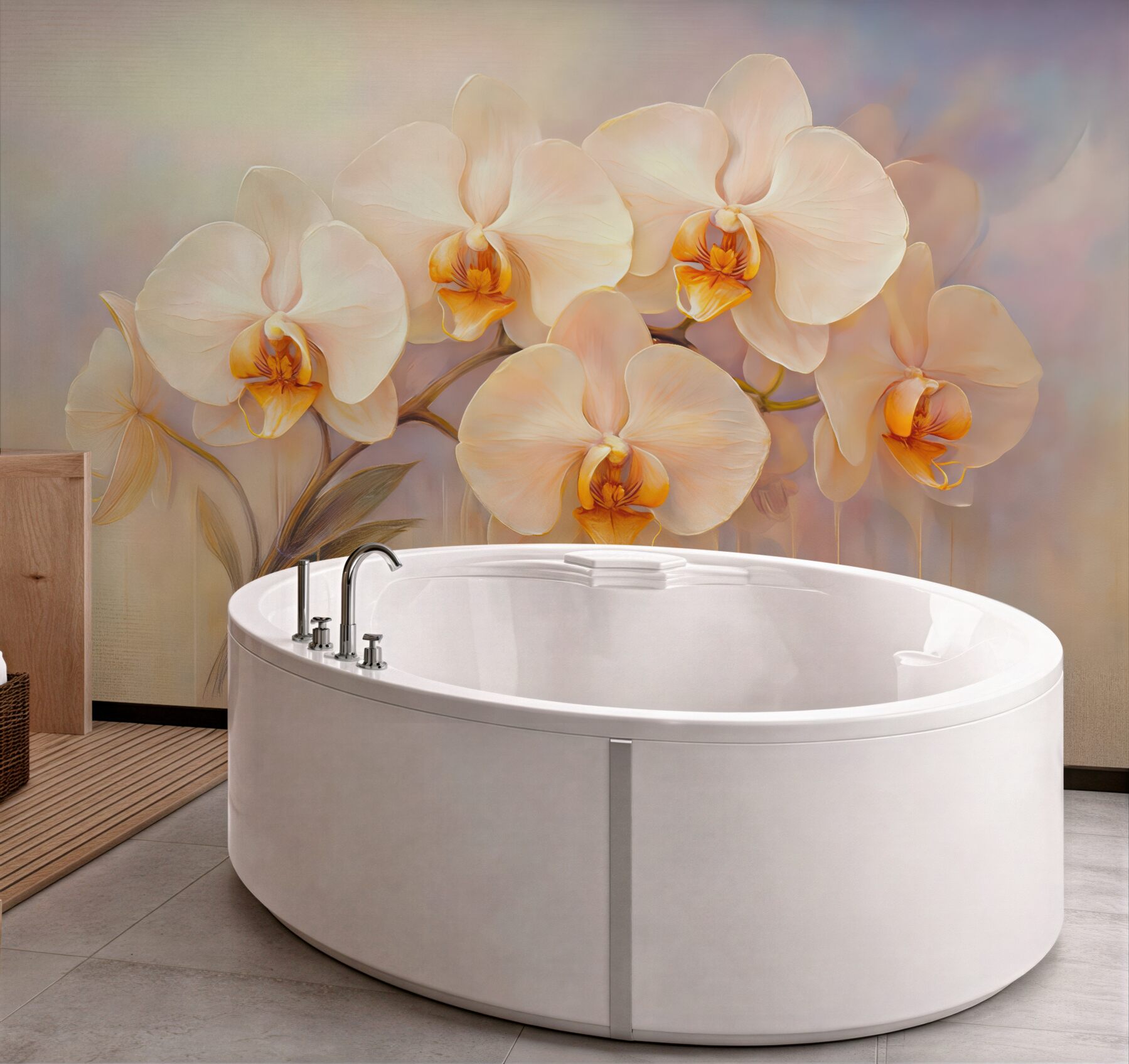 Fototapeta kremowe orchidee w złocistej elegancji