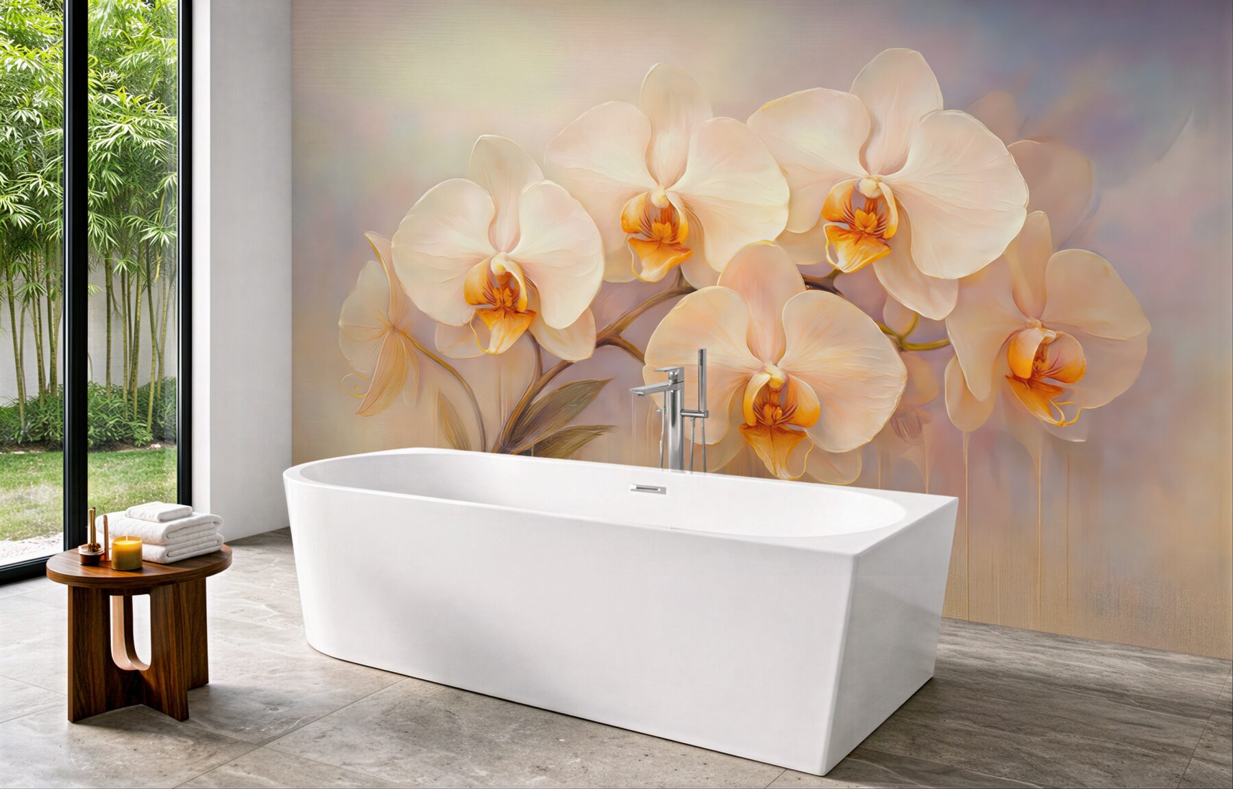 Fototapeta kremowe orchidee w złocistej elegancji