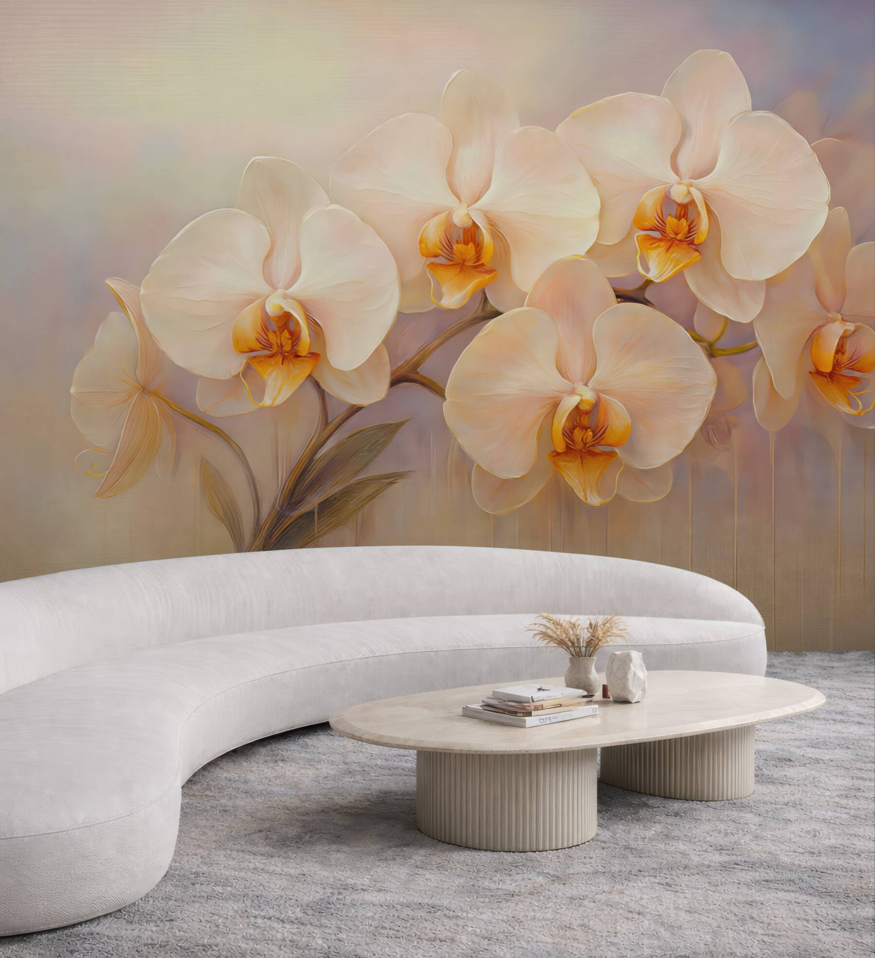 Fototapeta kremowe orchidee w złocistej elegancji