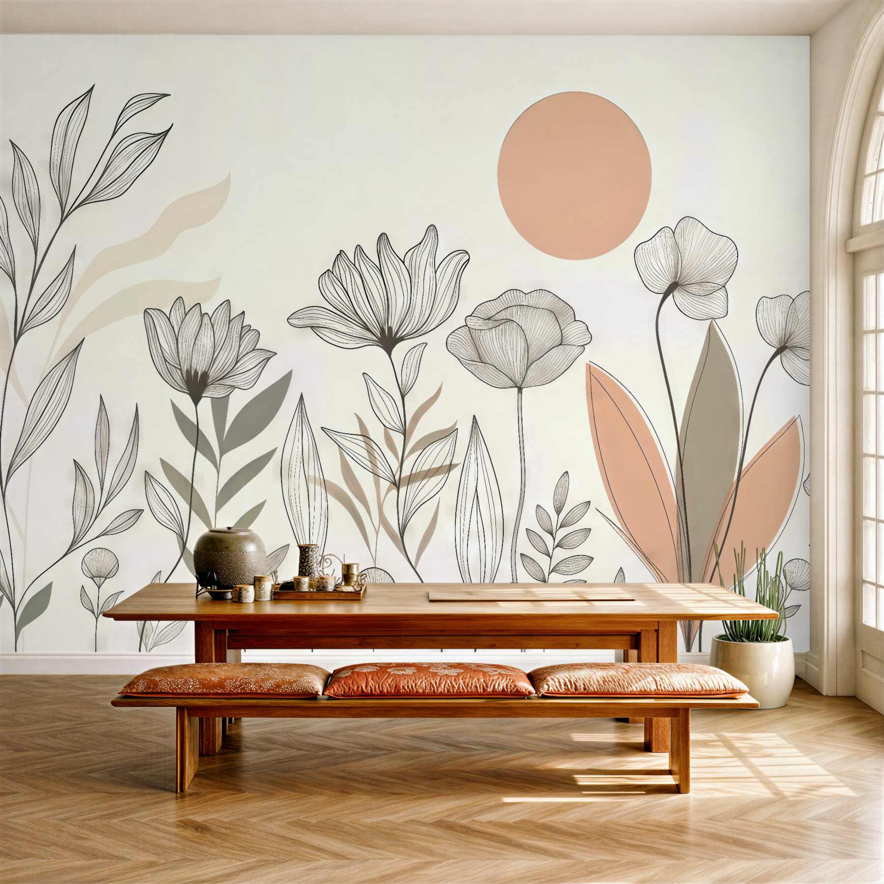 Fototapeta delikatna łąka w stylu line art