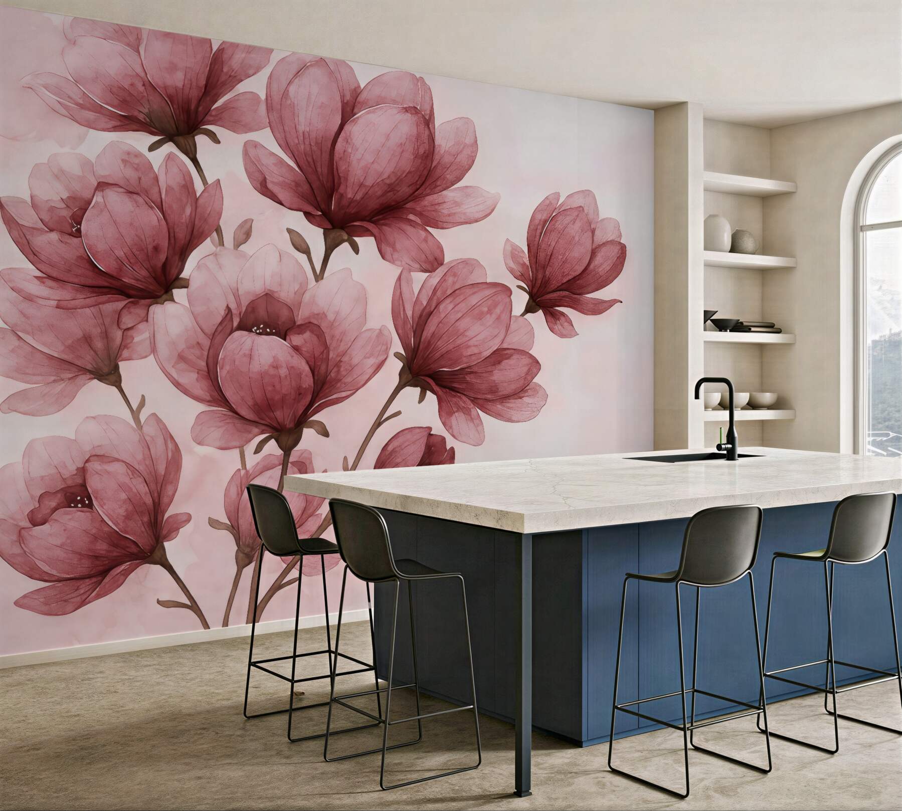 Fototapeta pudrowe magnolie w subtelnej akwareli