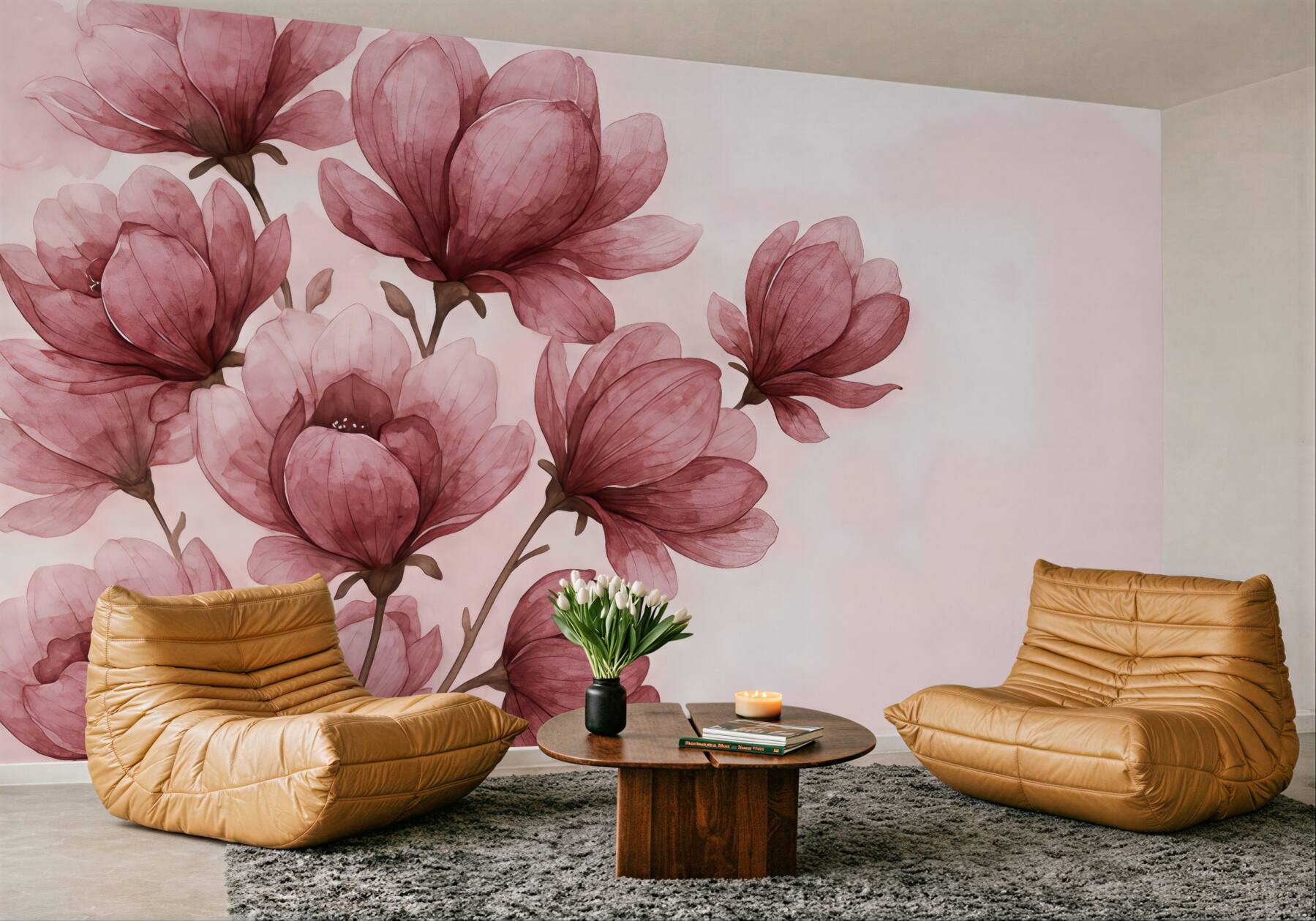 Fototapeta pudrowe magnolie w subtelnej akwareli