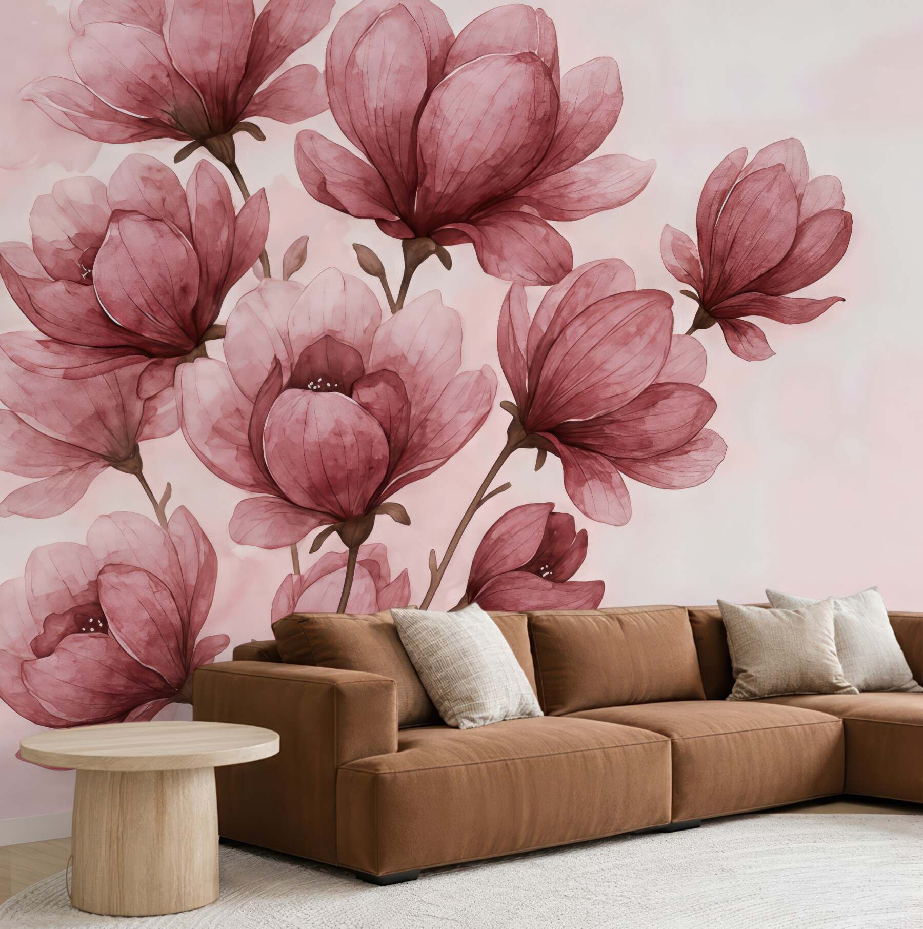 Fototapeta pudrowe magnolie w subtelnej akwareli