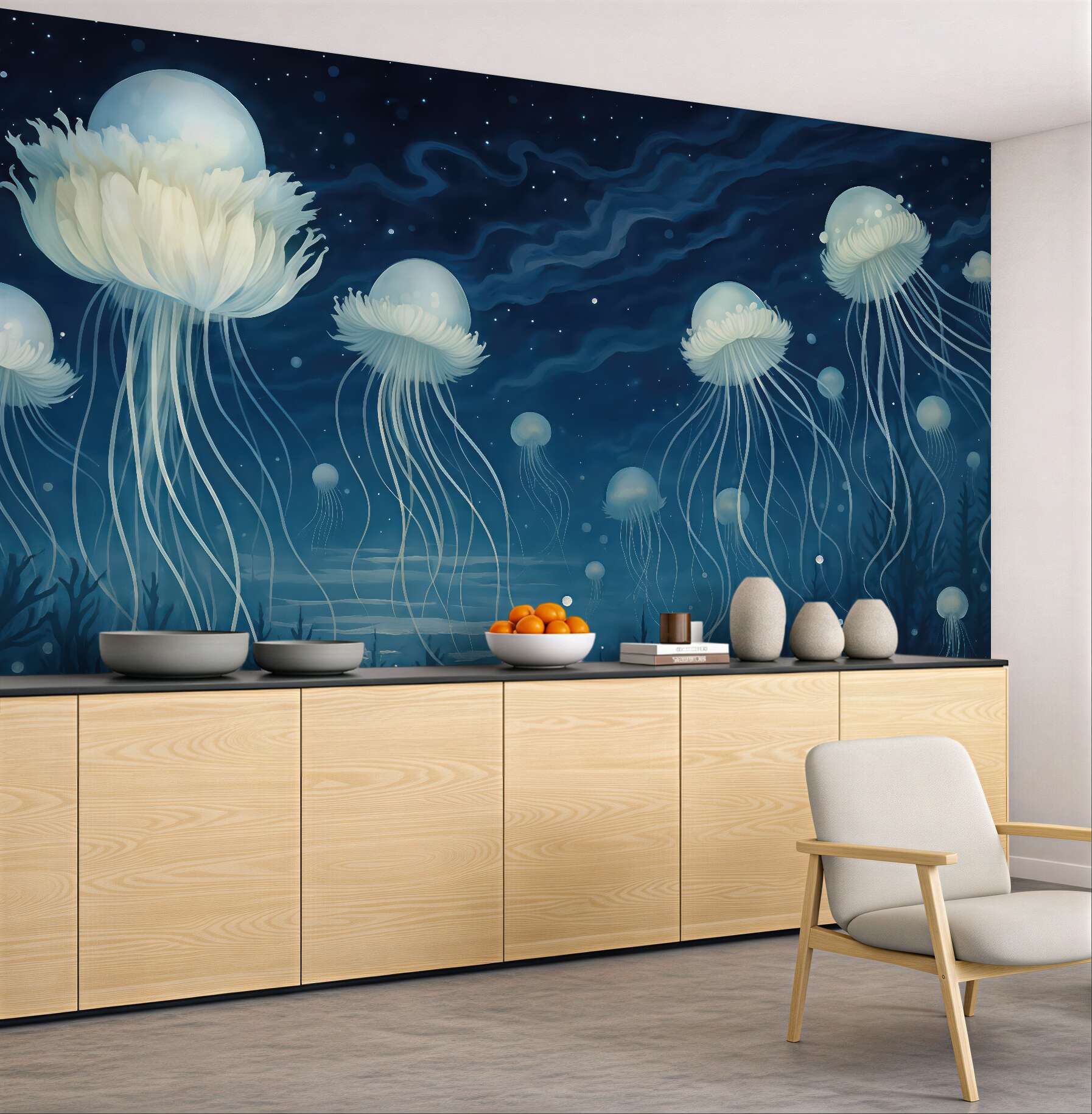 Fototapeta magiczne meduzy w nocnym oceanie
