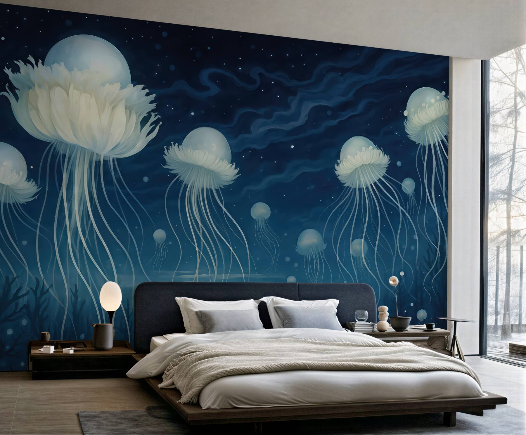 Fototapeta magiczne meduzy w nocnym oceanie