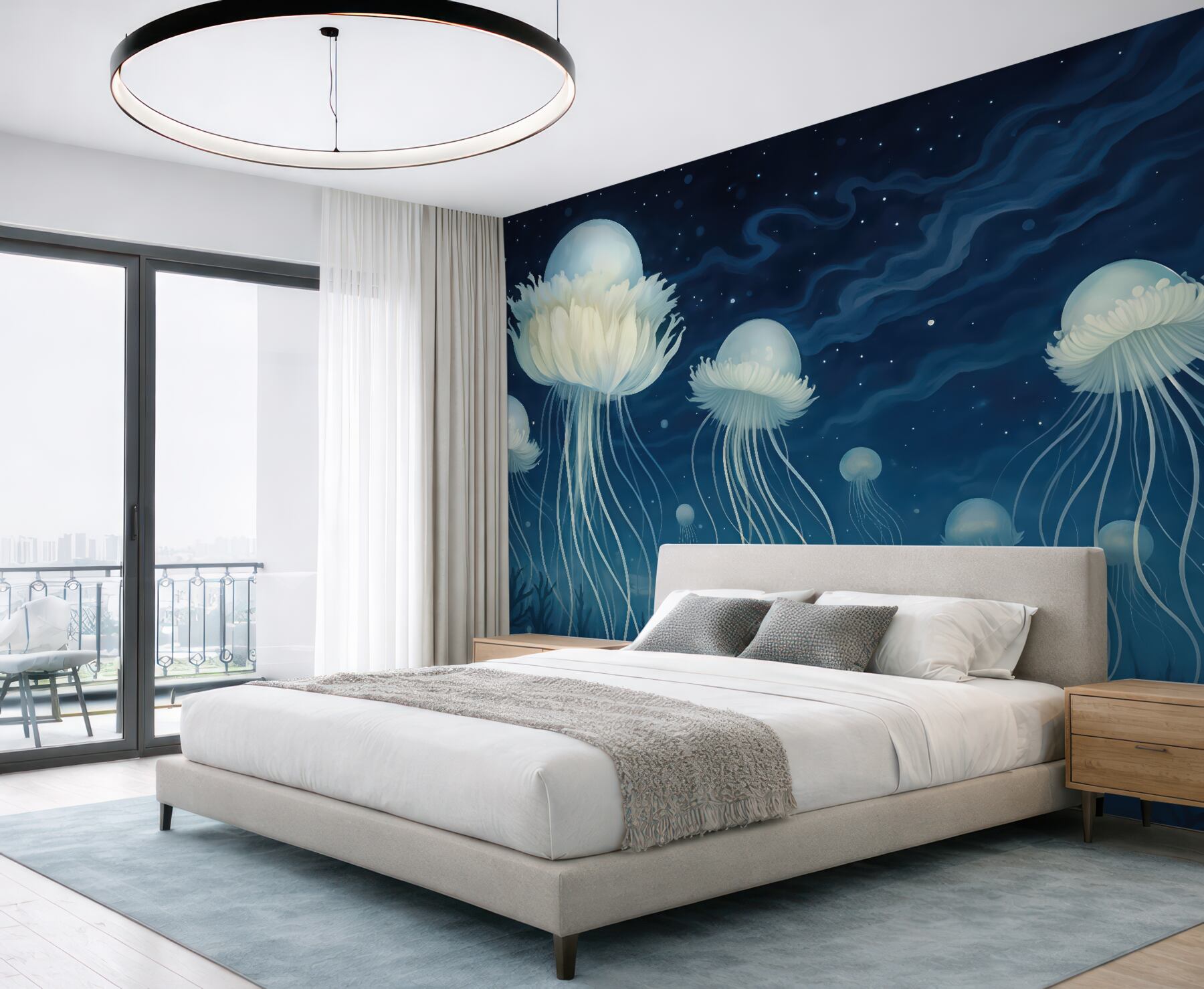 Fototapeta magiczne meduzy w nocnym oceanie