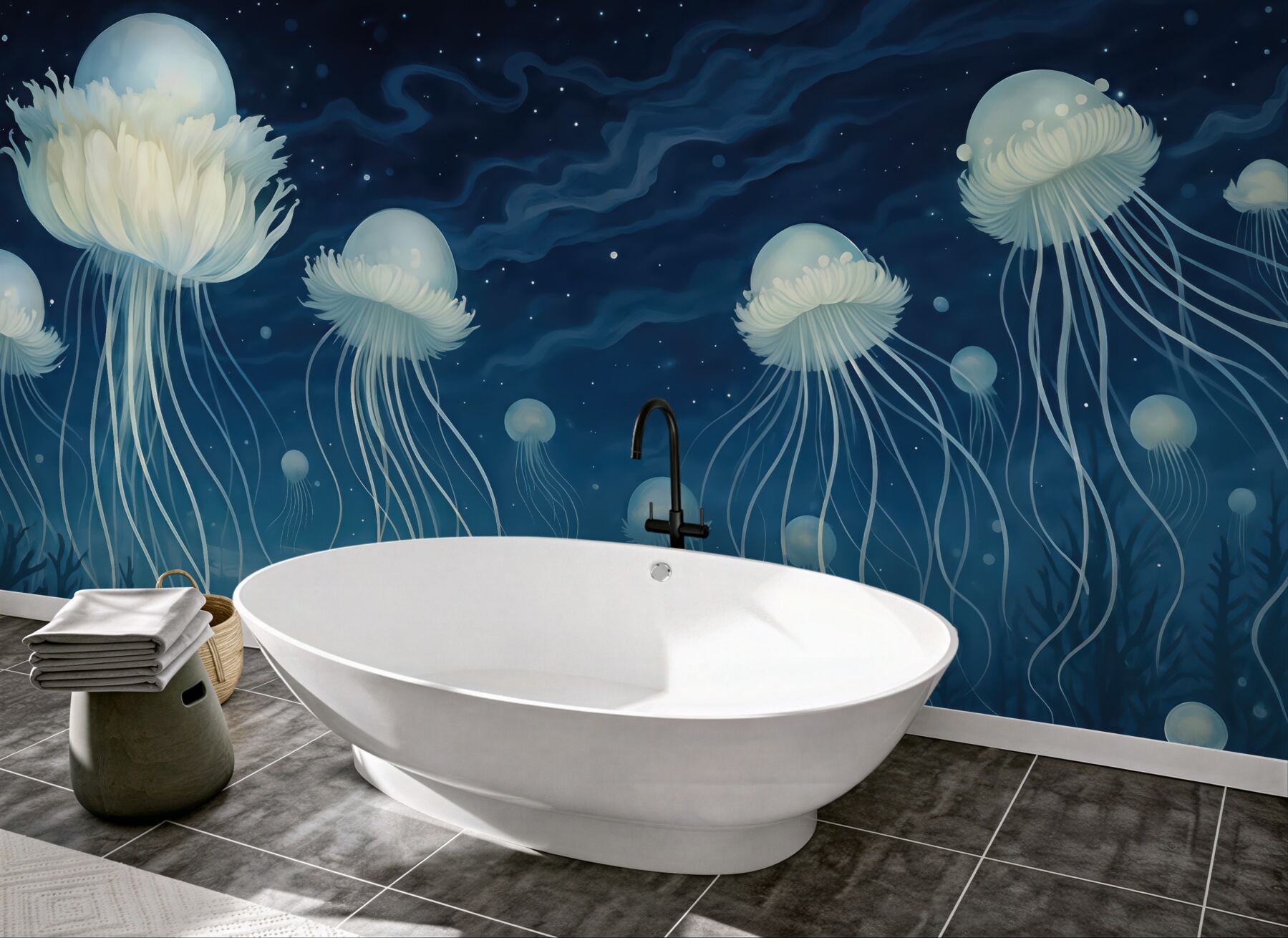 Fototapeta magiczne meduzy w nocnym oceanie