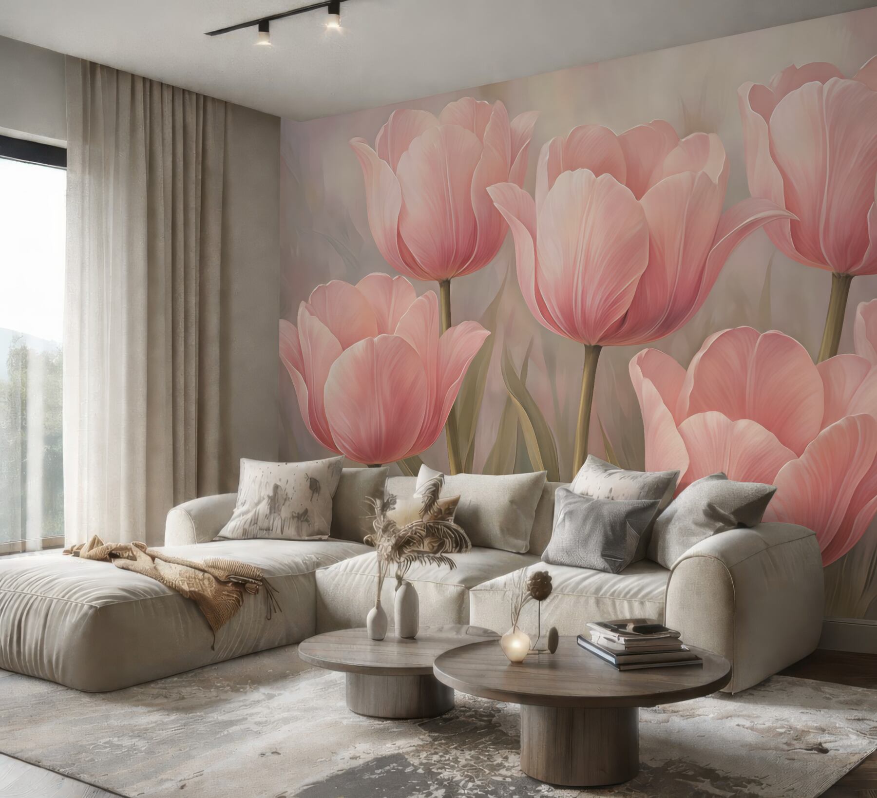 Fototapeta pudrowe tulipany w romantycznym blasku