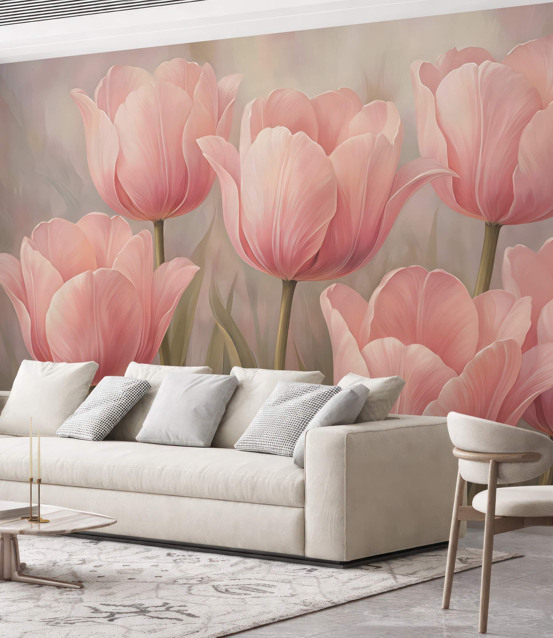 Fototapeta pudrowe tulipany w romantycznym blasku