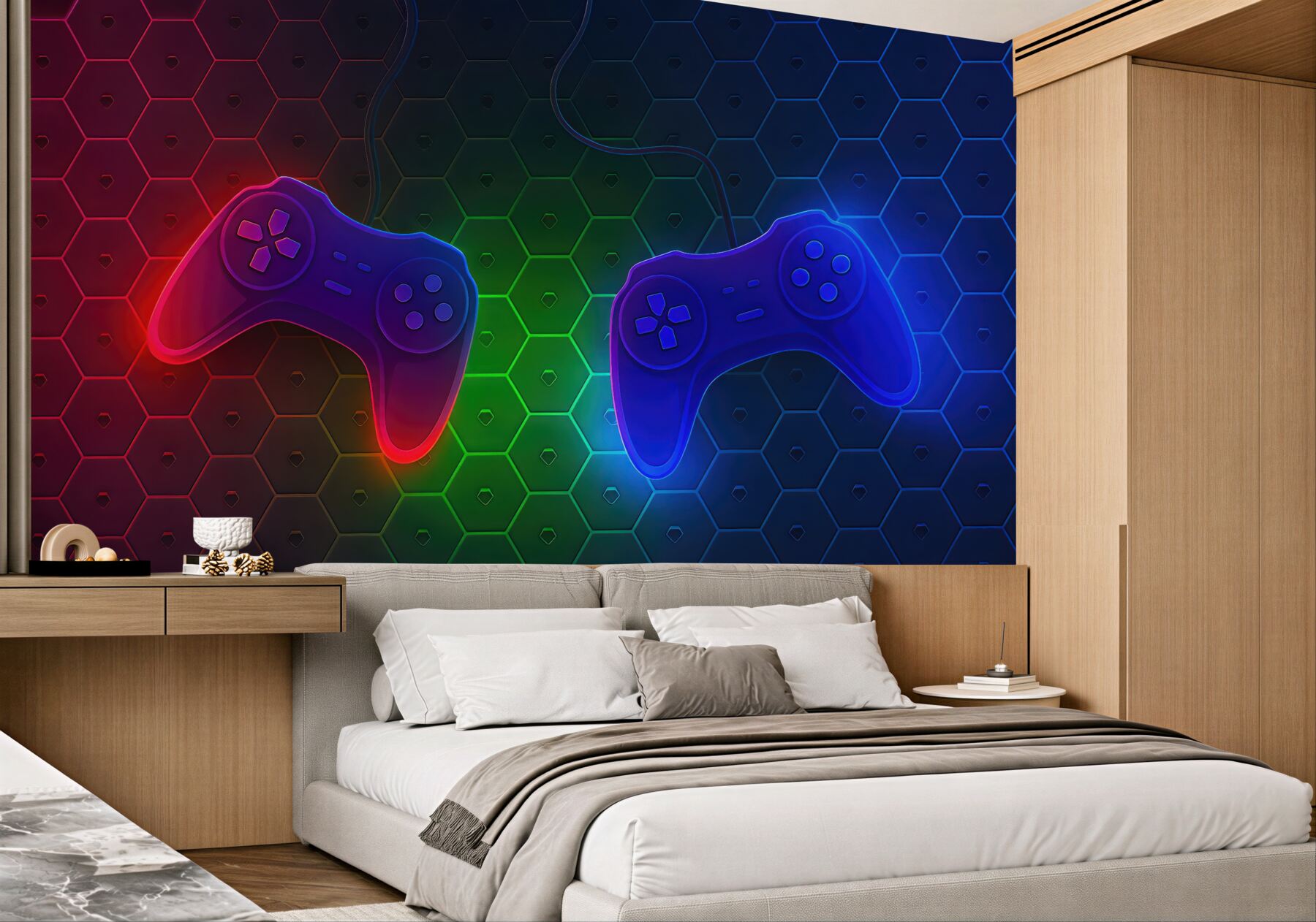 Fototapeta neonowe pady na geometrycznym tle