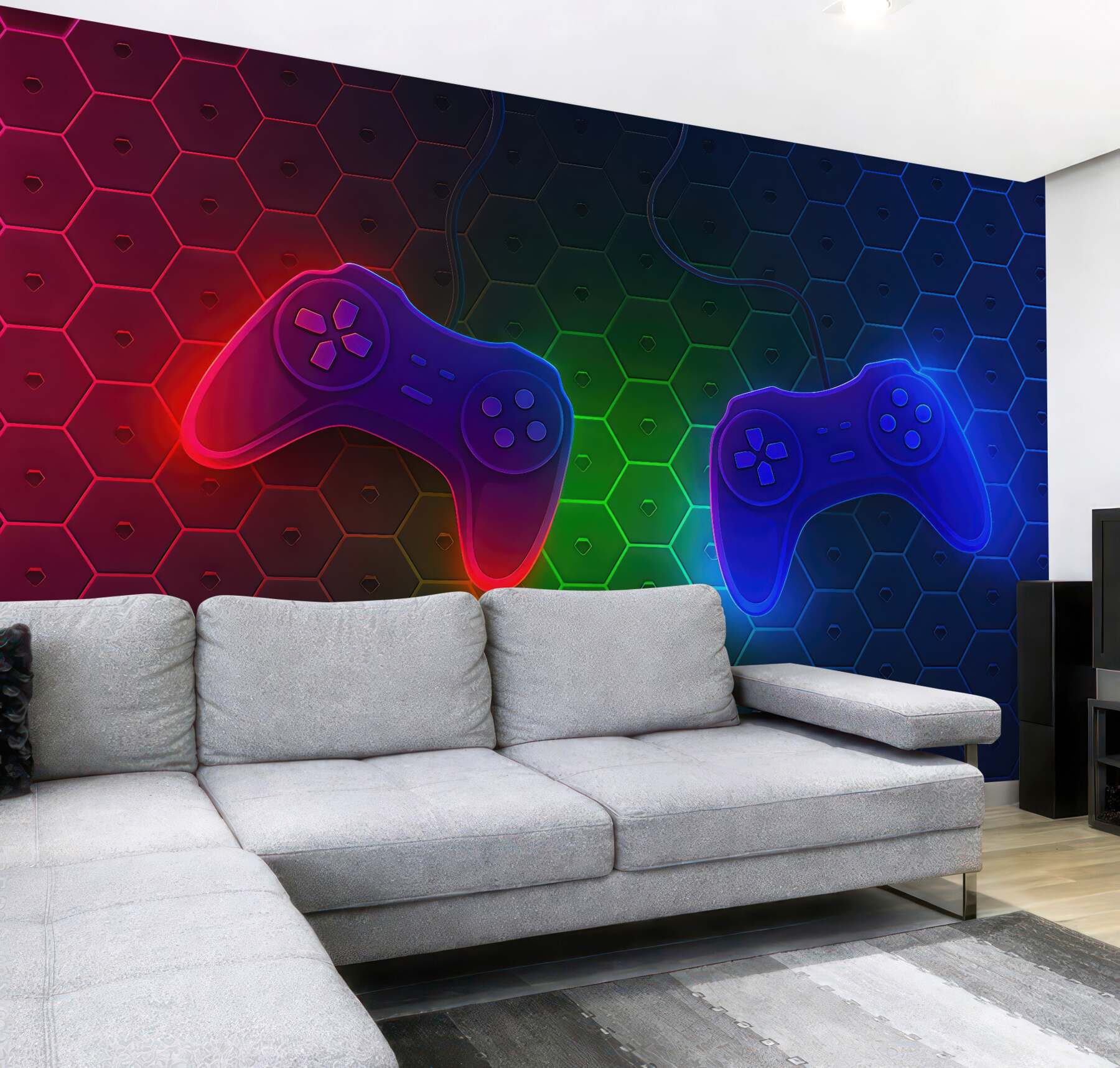 Fototapeta neonowe pady na geometrycznym tle