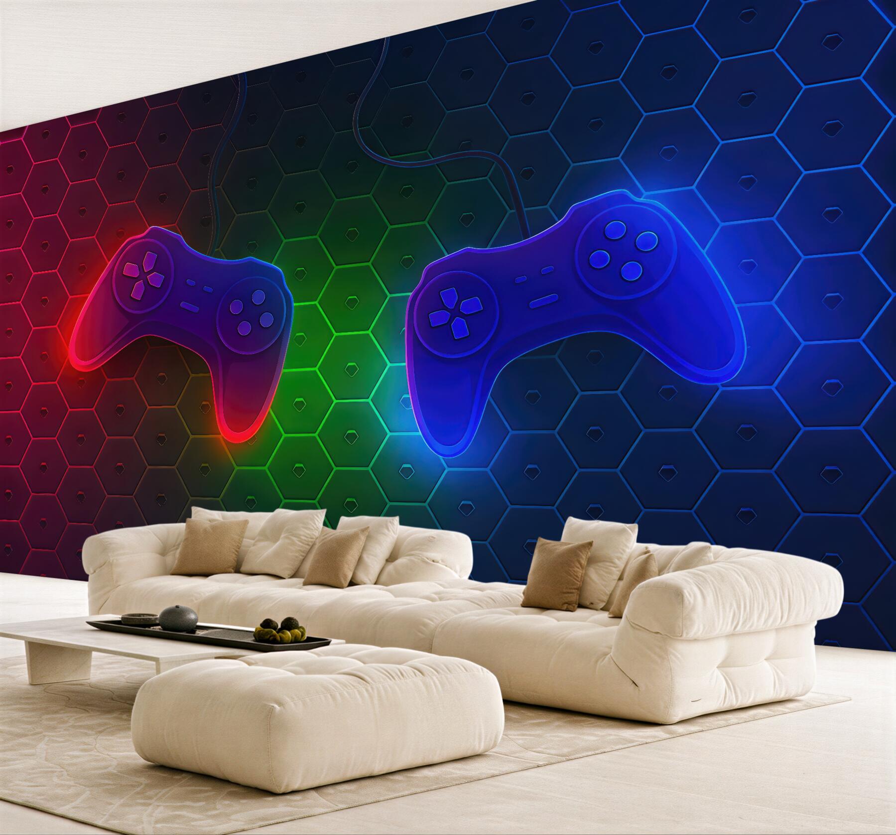 Fototapeta neonowe pady na geometrycznym tle