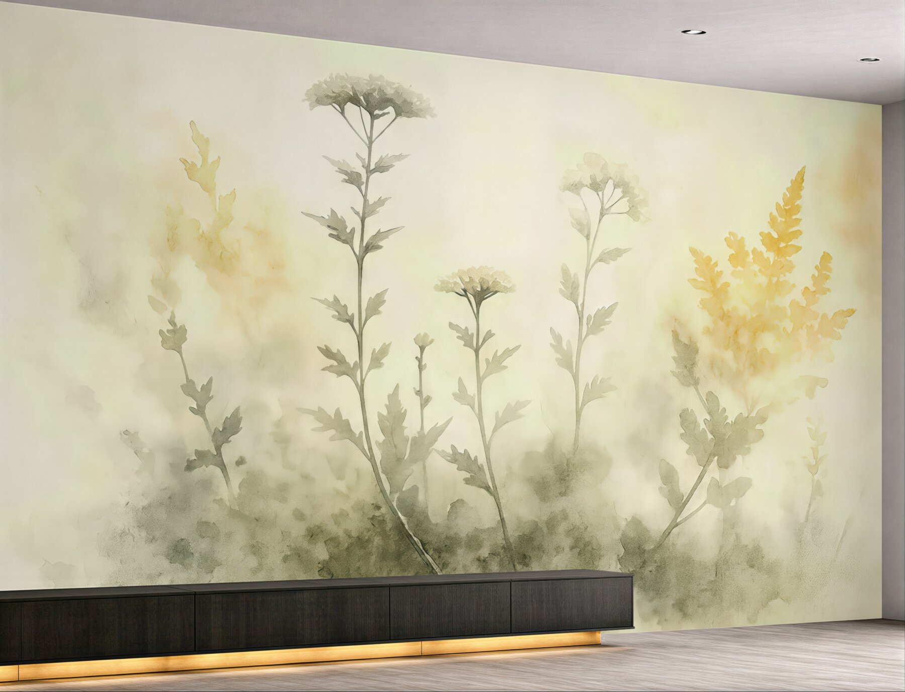 Fototapeta złocista mgła nad botaniczną łąką