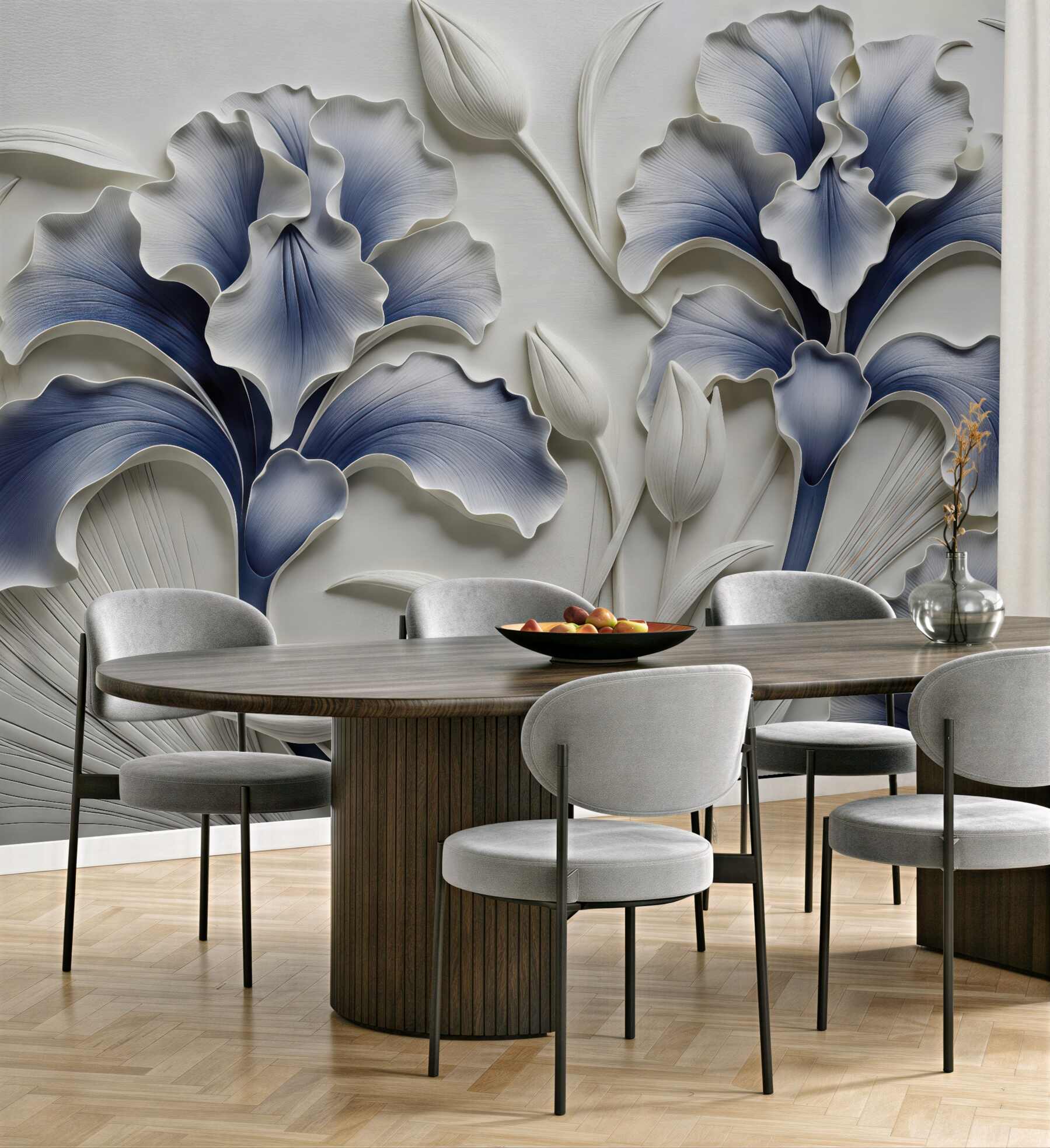 Fototapeta niebieskie irysy w eleganckim reliefie