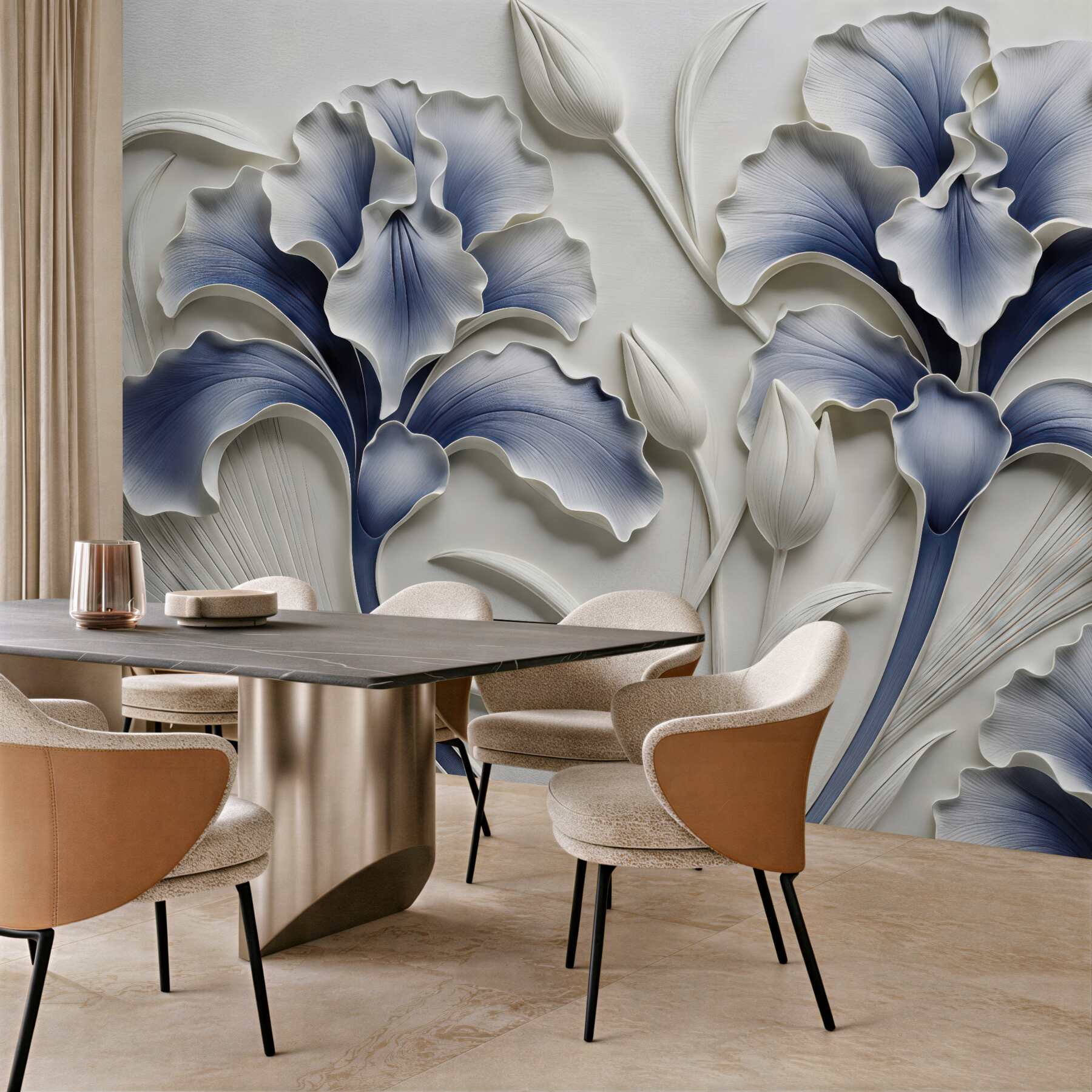 Fototapeta niebieskie irysy w eleganckim reliefie
