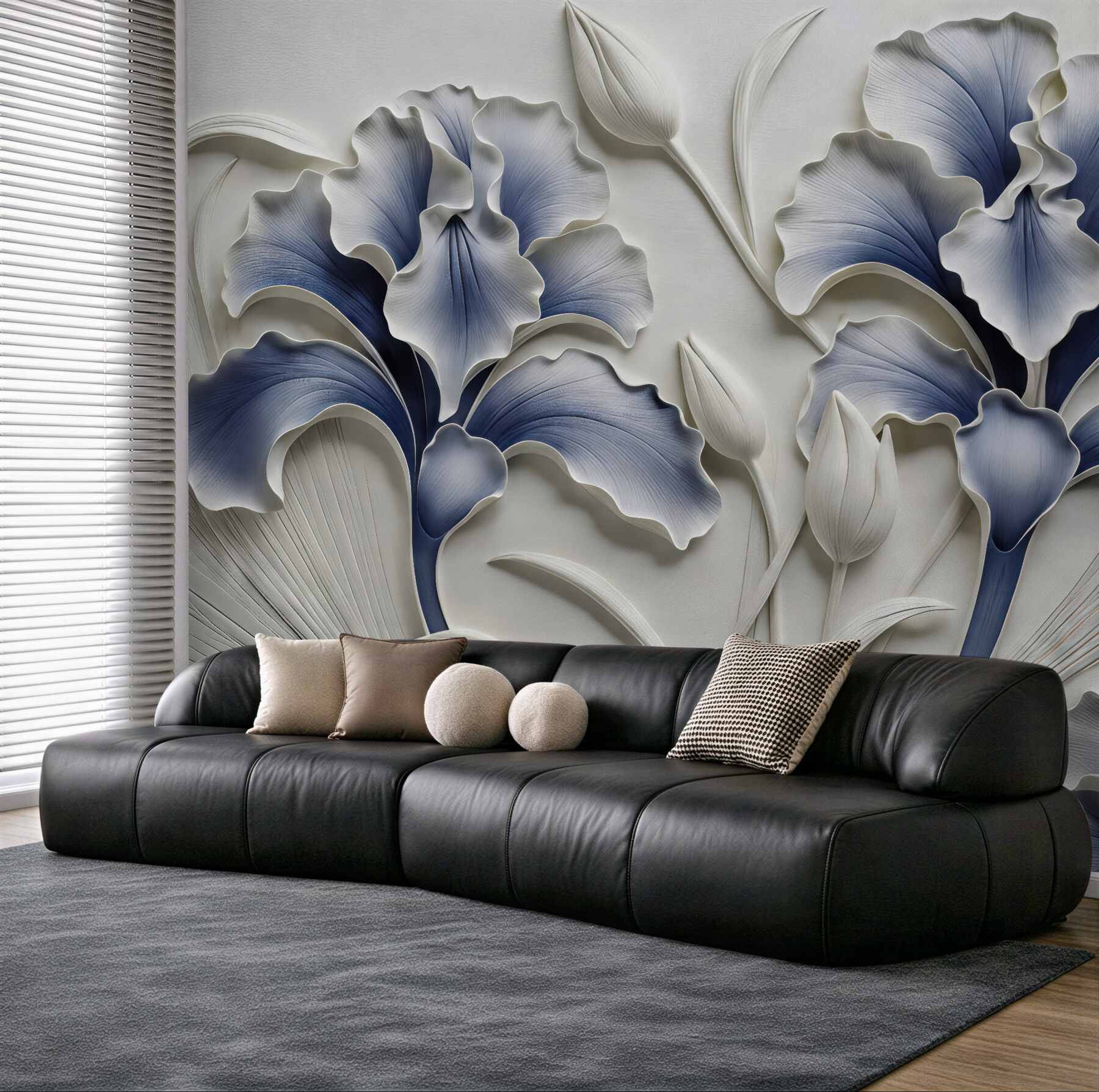 Fototapeta niebieskie irysy w eleganckim reliefie