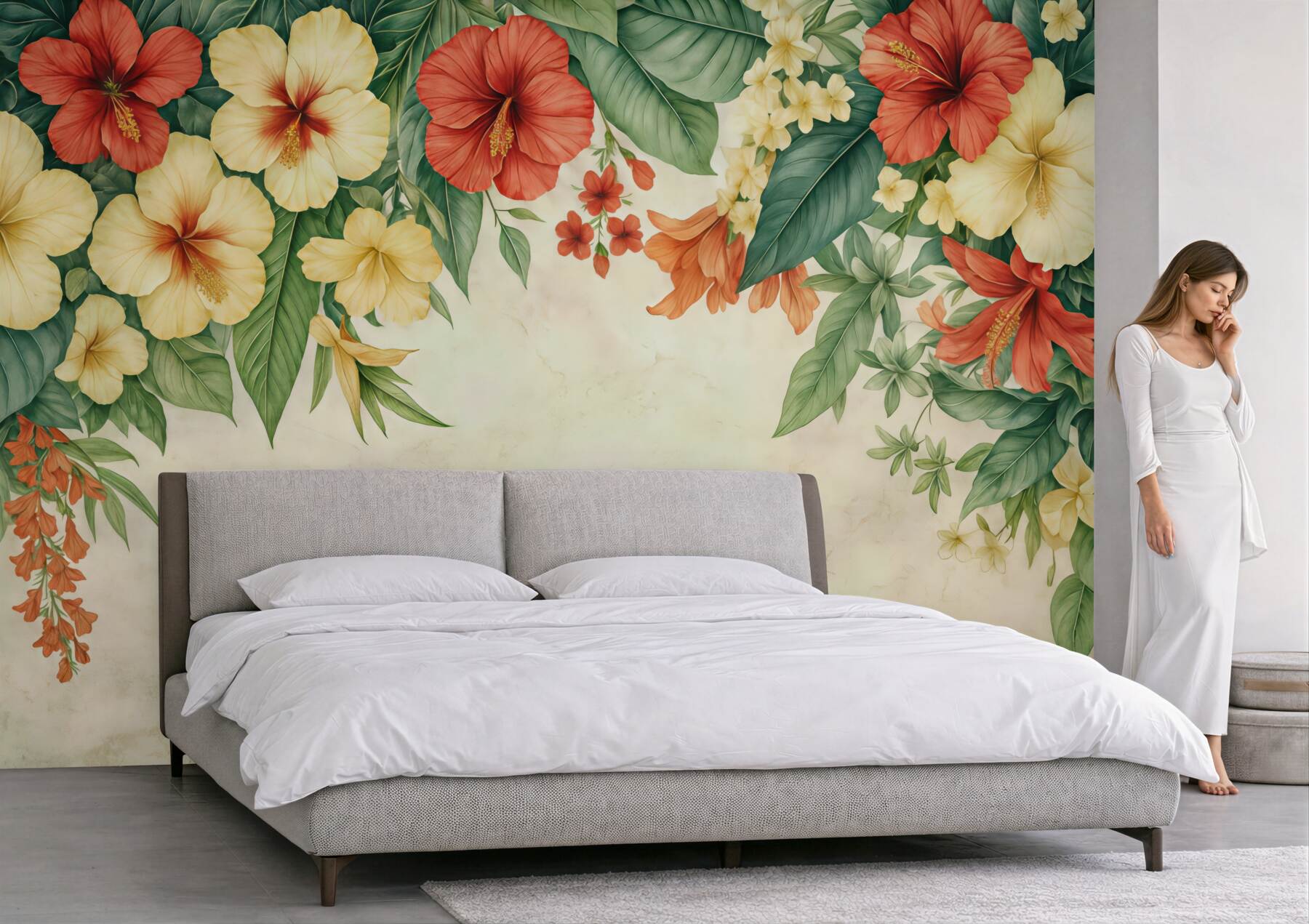 Fototapeta tropikalne hibiskusy w ciepłych barwach