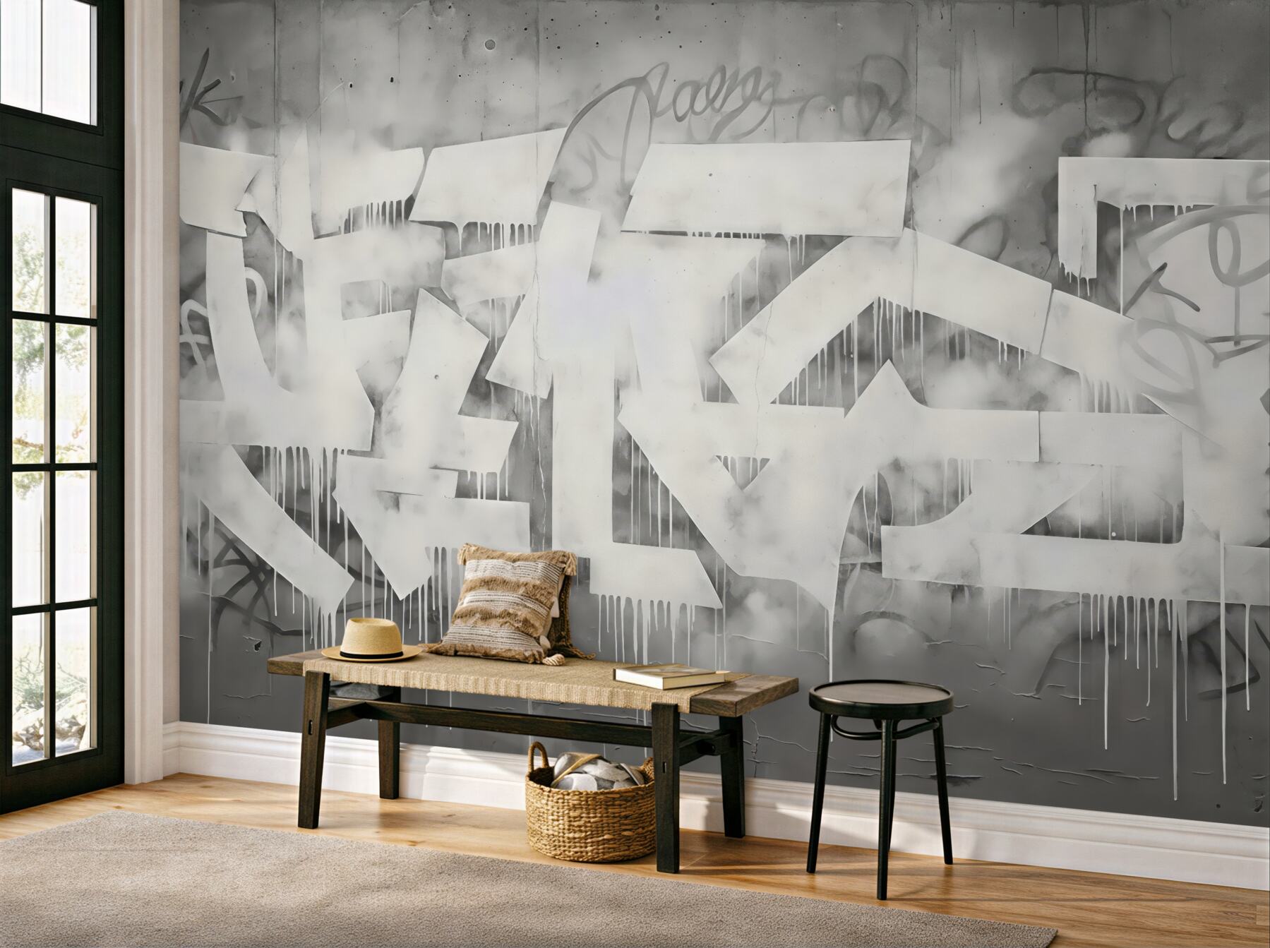 Fototapeta miejski graffiti w szarej mgle