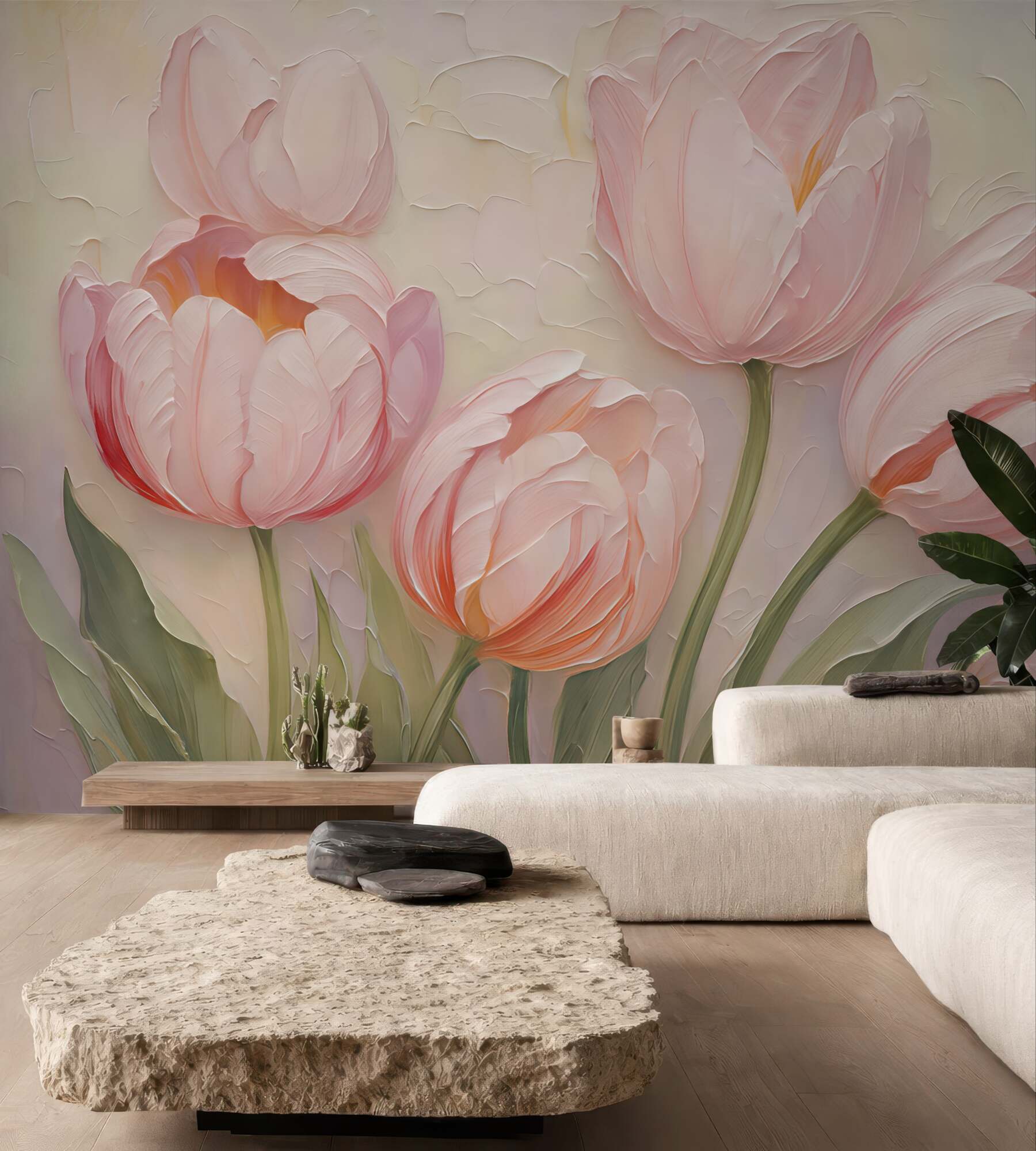Fototapeta pudrowe tulipany w romantycznym rozkwicie