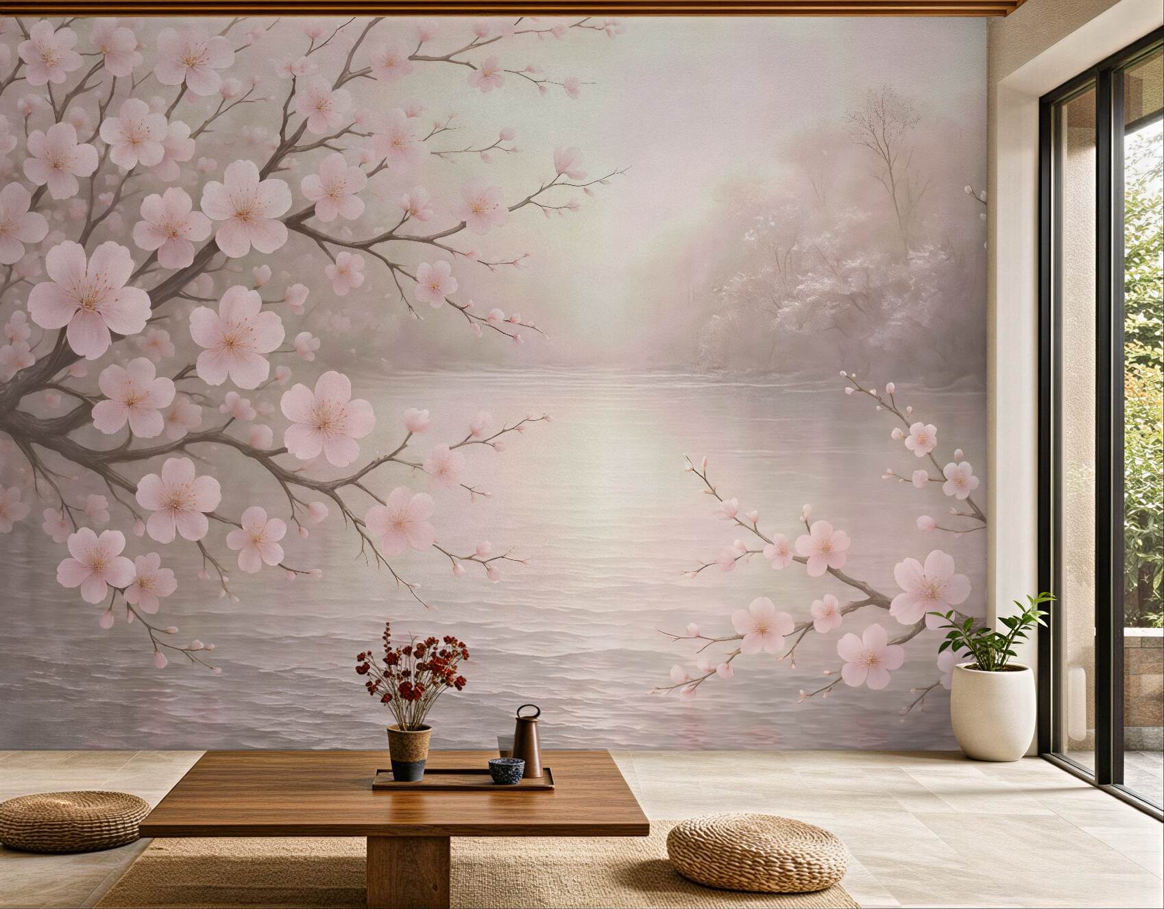 Fototapeta wiśniowy brzeg we mgle