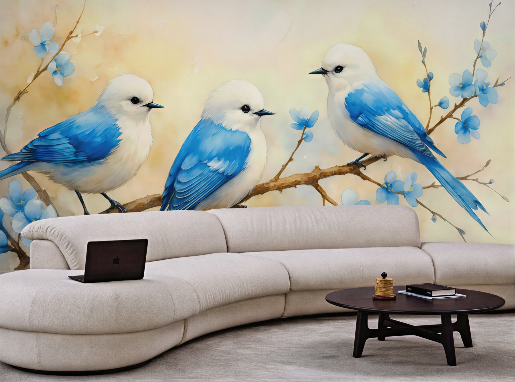 Fototapeta błękitne ptaszki na kwitnącej gałęzi