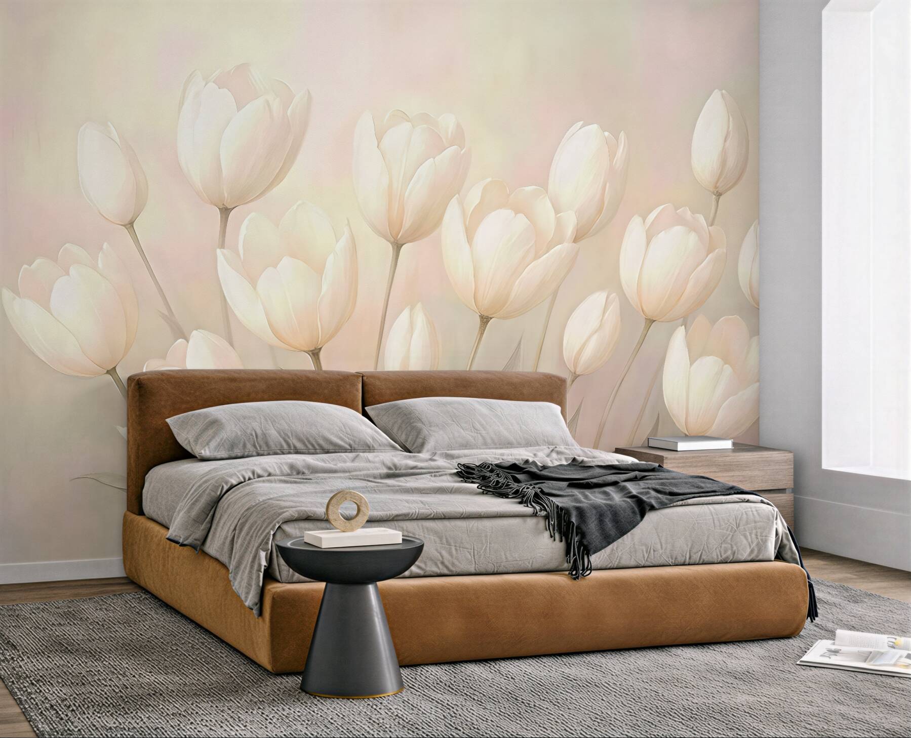 Fototapeta kremowe tulipany w pastelowej poświacie