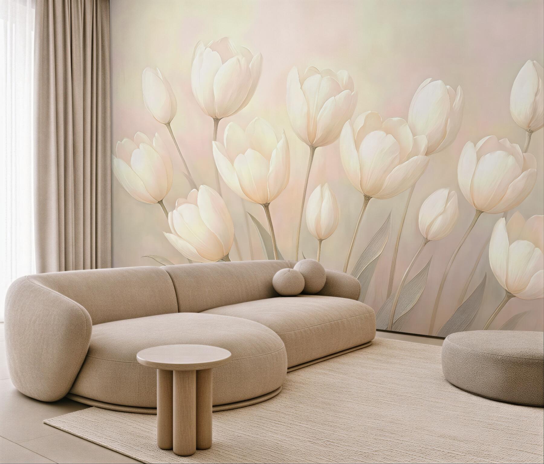 Fototapeta kremowe tulipany w pastelowej poświacie