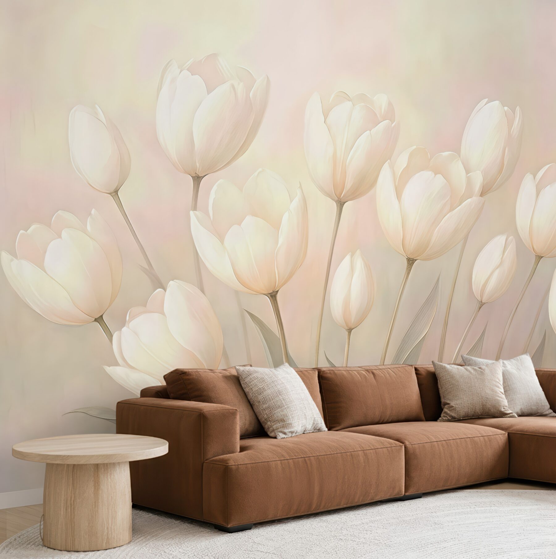 Fototapeta kremowe tulipany w pastelowej poświacie