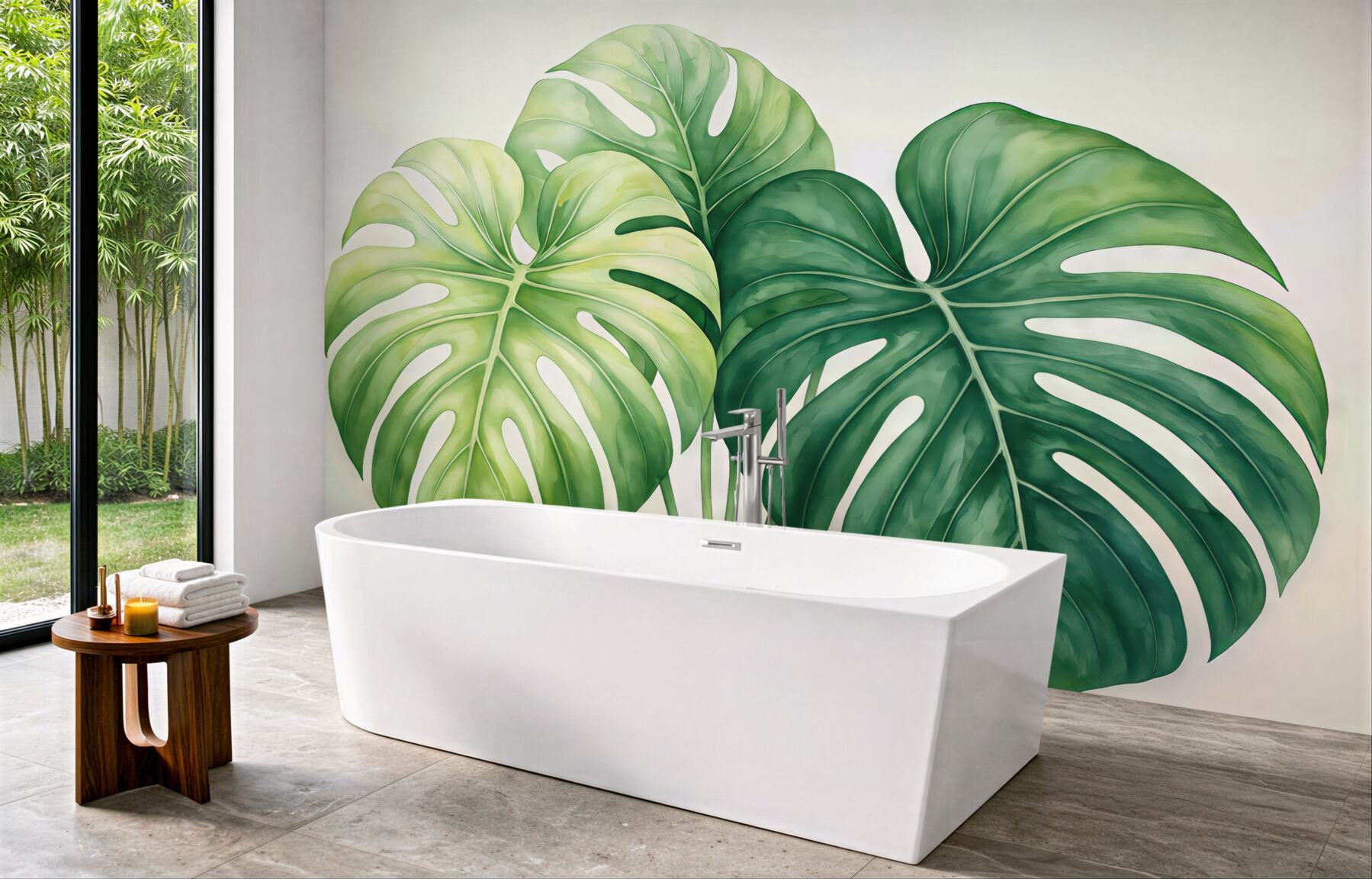 Fototapeta tropikalne liście monstery w akwareli